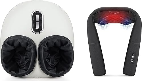 Nekteck Masajeador de pies beige FM03 y masajeador de cuello vibrante NM08 Bundle