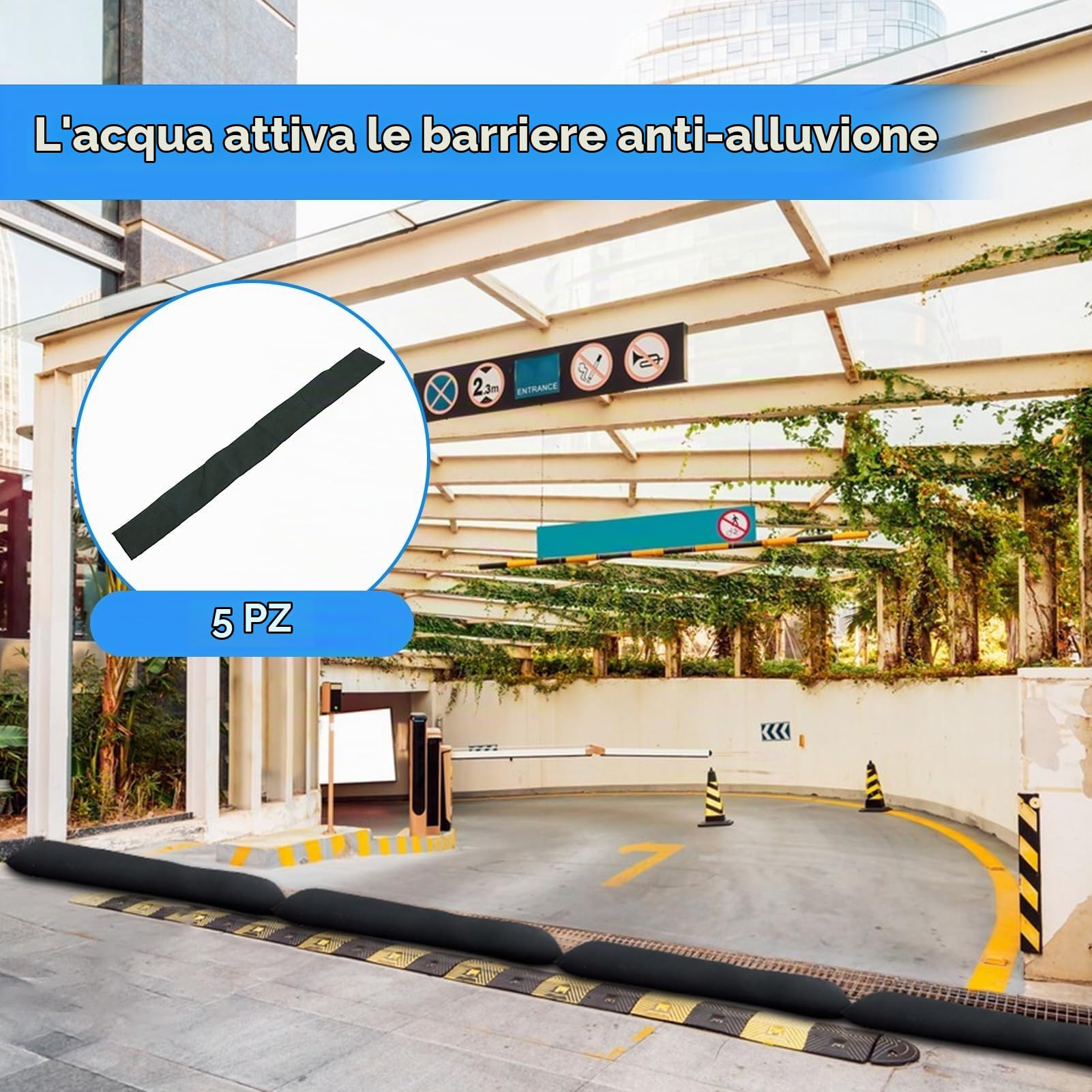 Barriere antiallagamento attivate dall'acqua, 5 pezzi Barriera d'acqua Sacchi di sabbia senza sabbia Barriere antiallagamento assorbenti Assorbitore d'acqua riutilizzabile per
