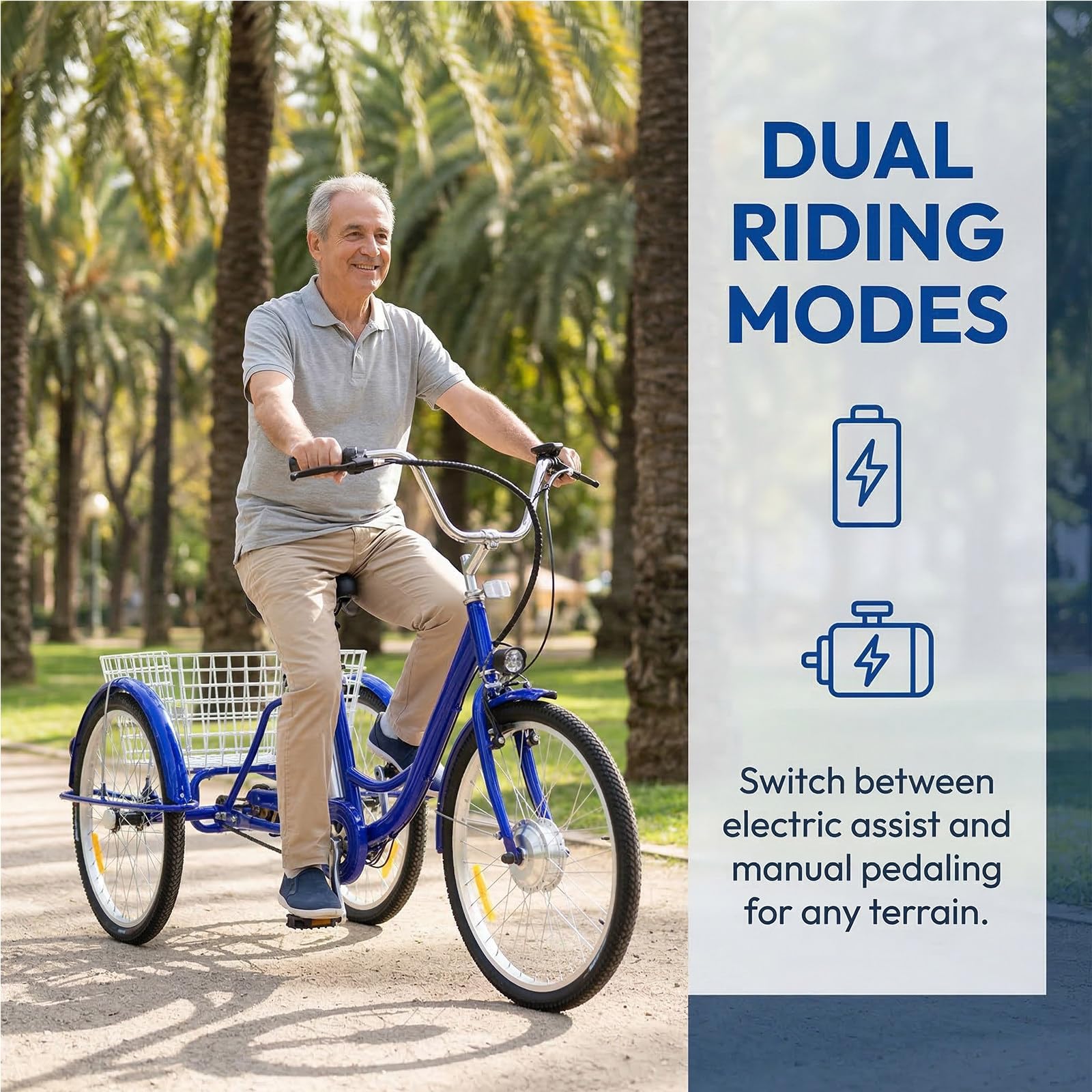 24 Pollici Triciclo Elettrico A 3 Ruote a Tre Ruote Bicicletta Elettrica da Carico per Adulti capacità di Carico 150 kg Altezza Regolabile con Carrello della Spesa