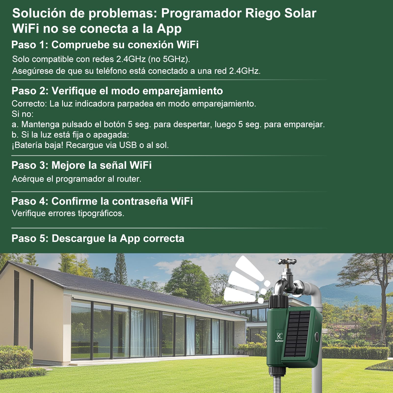 Programador de Riego Solar, Programador Riego Automatico WiFi, Temporizador Riego pour Jardín, Riego Programado y Racionado, Fácil Instalación, Mando a Distancia, Compatible con Alexa para Patio