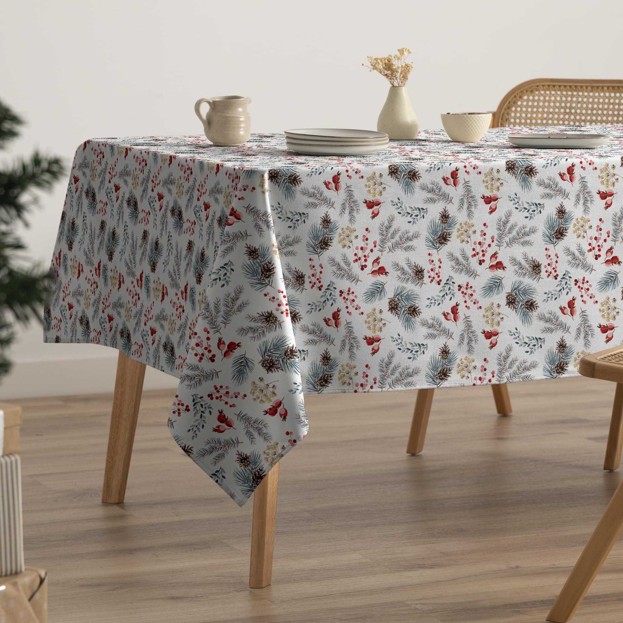 GAMUSI Mantel Navidad Antimanchas Algodón Mesa Comedor Decoración Navideña Rectangular Tacto Tela 160x100 cm