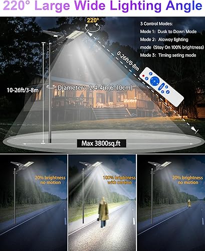 Miniatura 3 de JAYNLT Y-9000W - Farolas solares para exteriores, 6500 K, 700000 lúmenes, luces de estacionamiento de alta potencia, comercial, del atardecer al