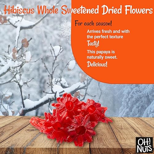 Miniatura 4 de Oh! Nuts Flores secas de hibisco  1 libra  Fruta seca  Flores secas endulzadas enteras  Bocados de frutas deshidratados  Empaquetado en bolsa de