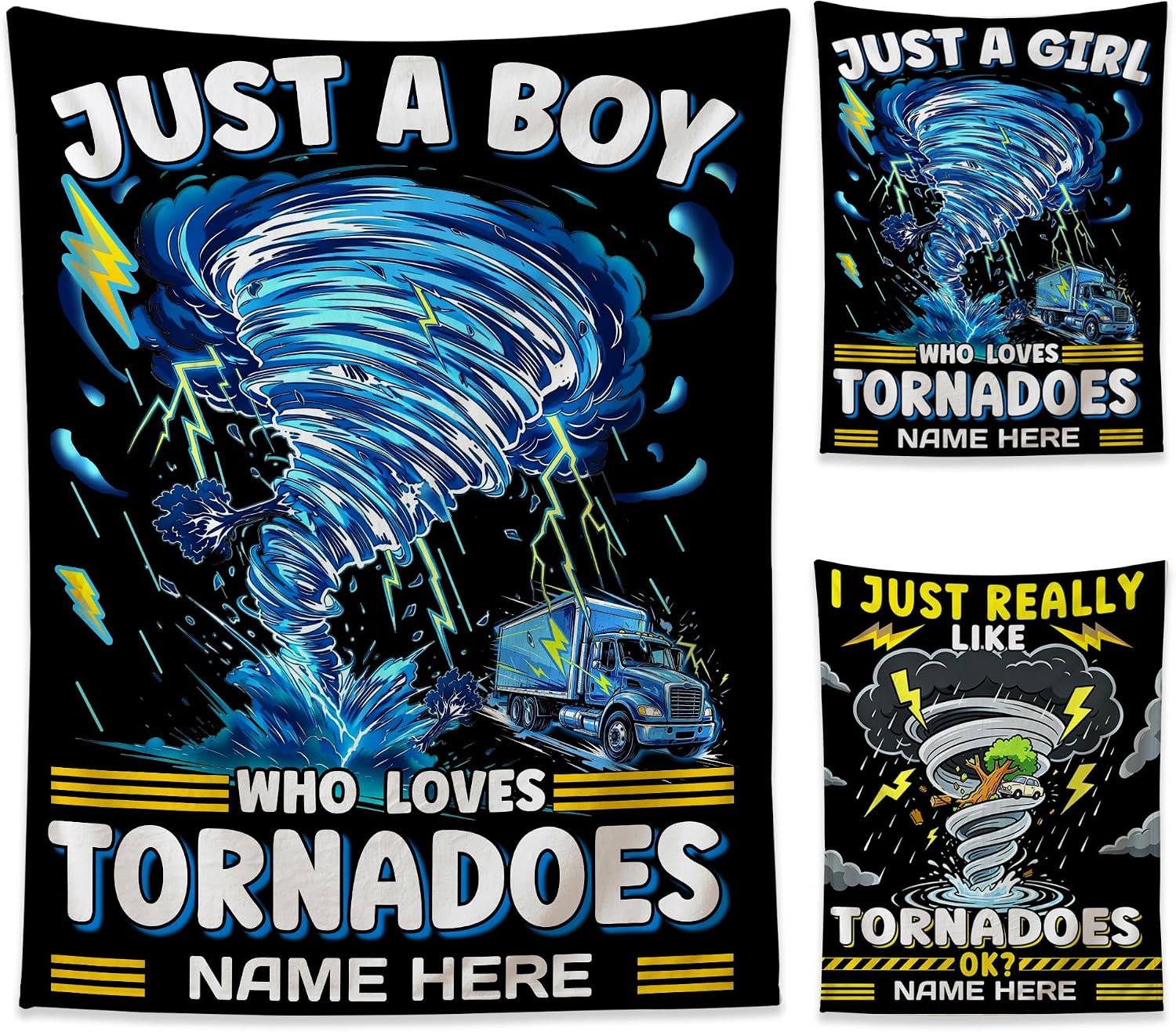 Tornado Blanket for Boys, Just a Boy Who Loves Tornadoes Flannel Throw, Cool Storm Truck Design, Soft Plush Kids Gift for Grandson Son, Weather Theme Decor,60"x80"