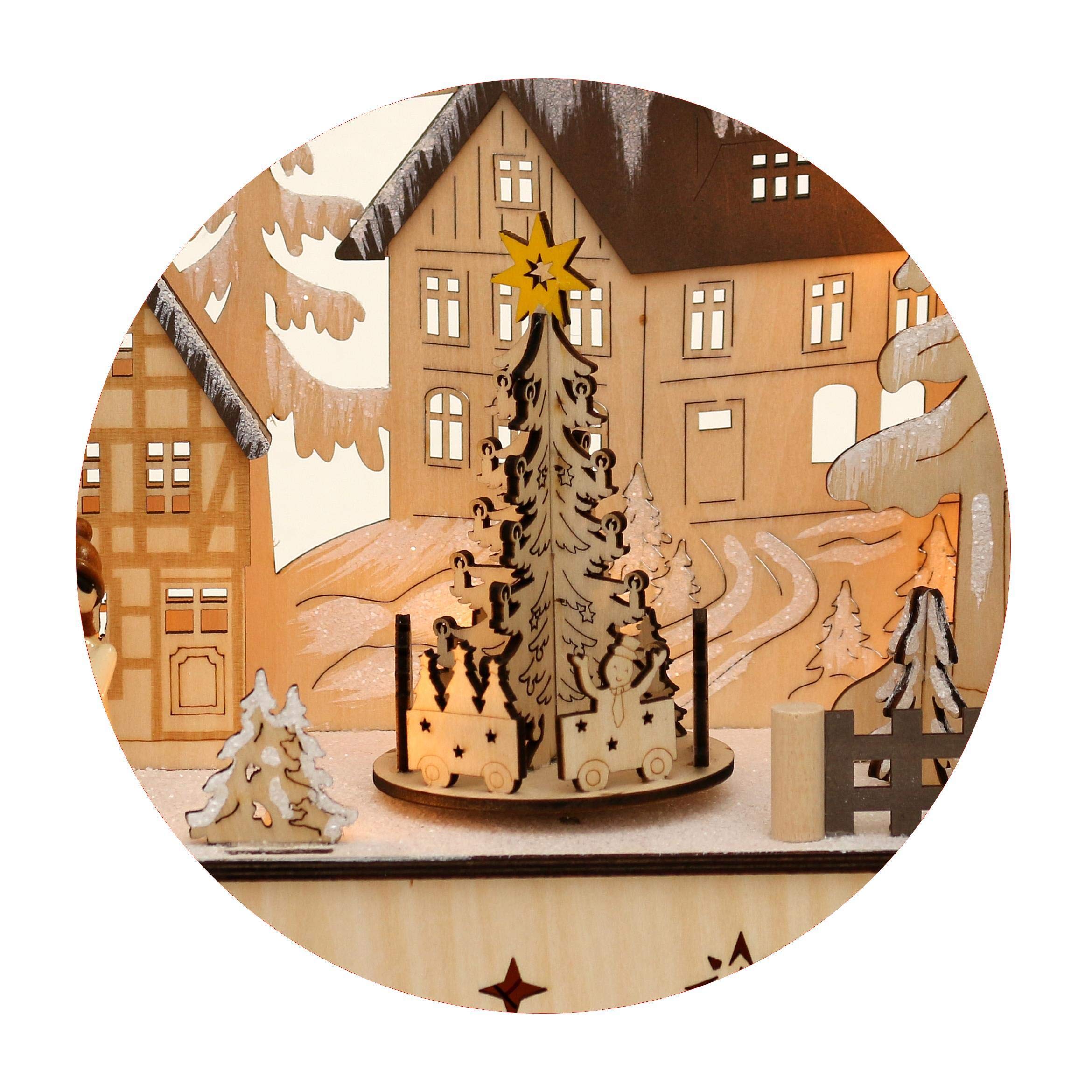 Arco de madera LED, arco de luz, arco flotante, arco de candelabros, ventana con árbol de Navidad móvil, incluye fuente de alimentación y funcionamiento con pilas, aprox. 45 x 12 x 35 cm.