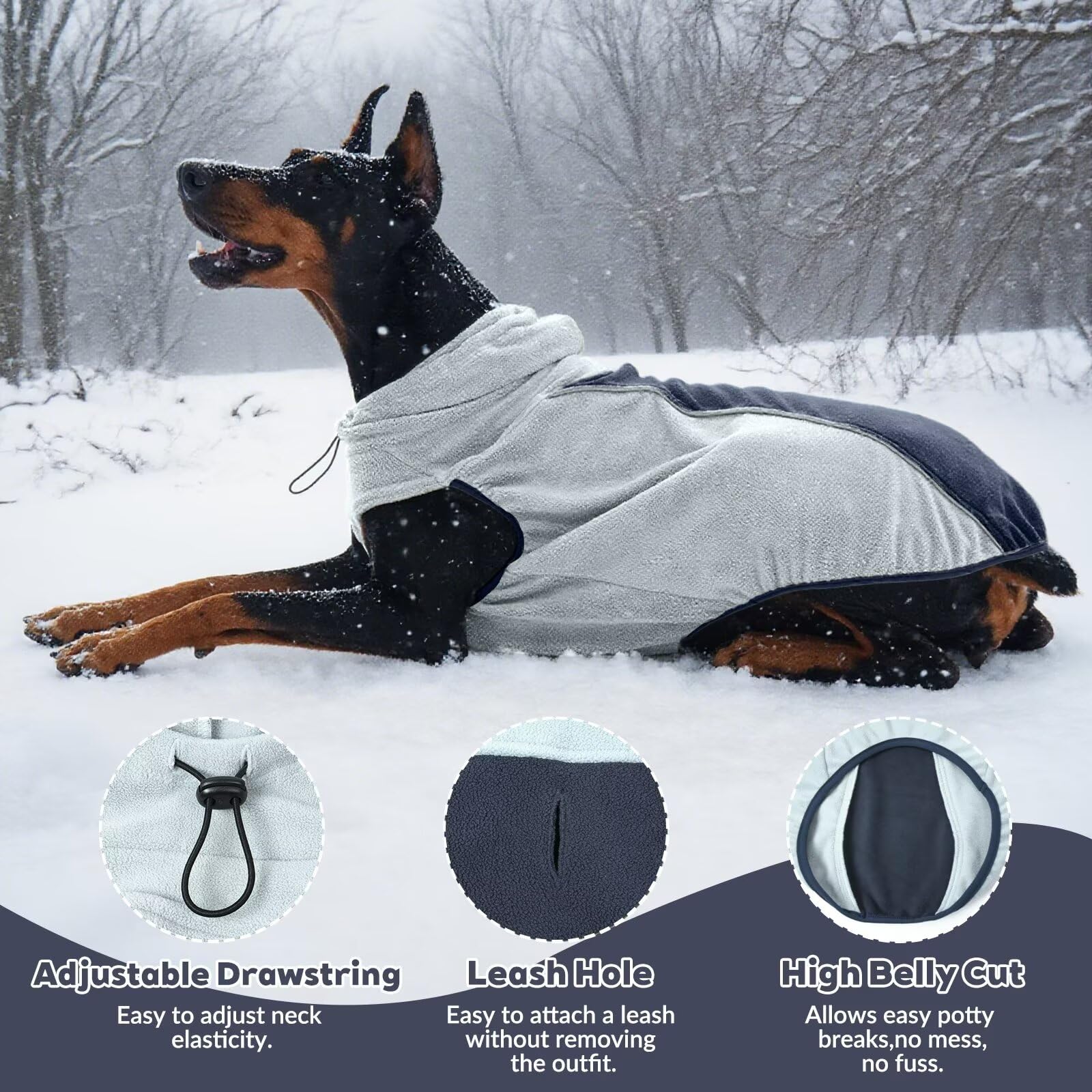 IECOii Warm Coats & Jackets for Dogs,XXXXL Lightweight Dog Jacket with Leash Hole & Adjustable Drawstring,Dog'sWarm Vest,Windproof Thin Jacket for Large Dogs,Adjustable Dog Winter Coats,Blue,4XL - Image 4