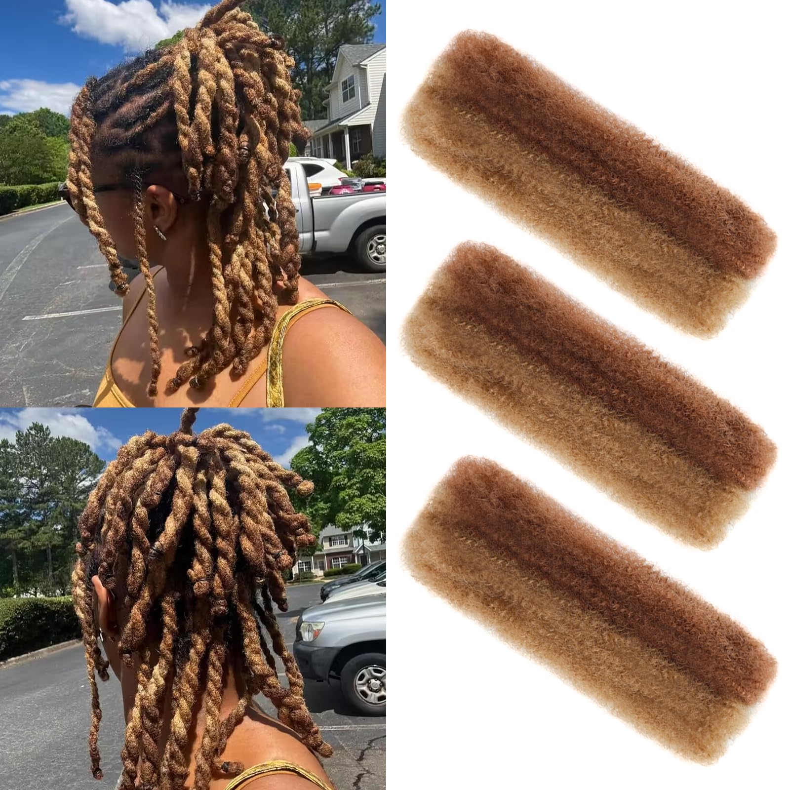 XIIMENALU Afro Kinky Curly Braiding Bulk Hair For Mini Twists Afro Kinkys Bulk Synthetic Hair Cuban Twist Hair Soft Locs Micro Spring Twist For Dreadlocks Loc Repair (P30/27#, 18 Inch (Pack of 3))