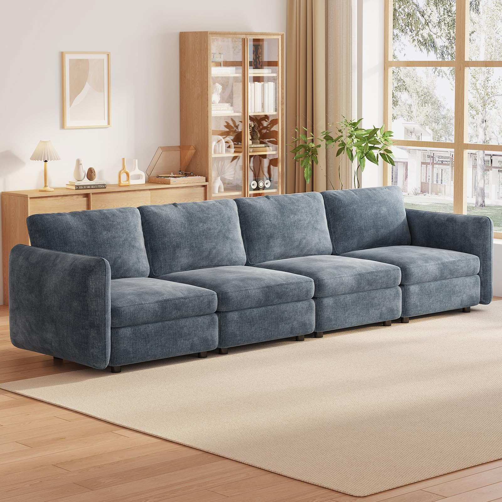 – Modern Fabric Sofa, Modular Upholstered Couch with Deep Seat Cushions, Comfortable Living Room Sofa, Contemporary Soft Seating for Home, Apartment, Lounge (4 Seater Sofa (Without Ottoman))