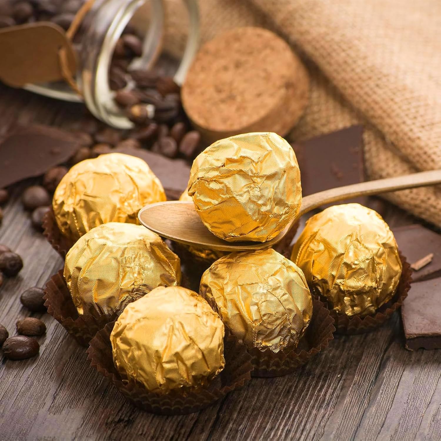 100 Pcs Gold Foil Candy Wrappers, 3.93x3.93 Inch Petite Square For Chocolate Caramel Confections, DIY Gift Packaging For Wedding & Birthday Party Favors Suppli(Size:3.93×3.93in（10×10cm）,Color:1000pcs)