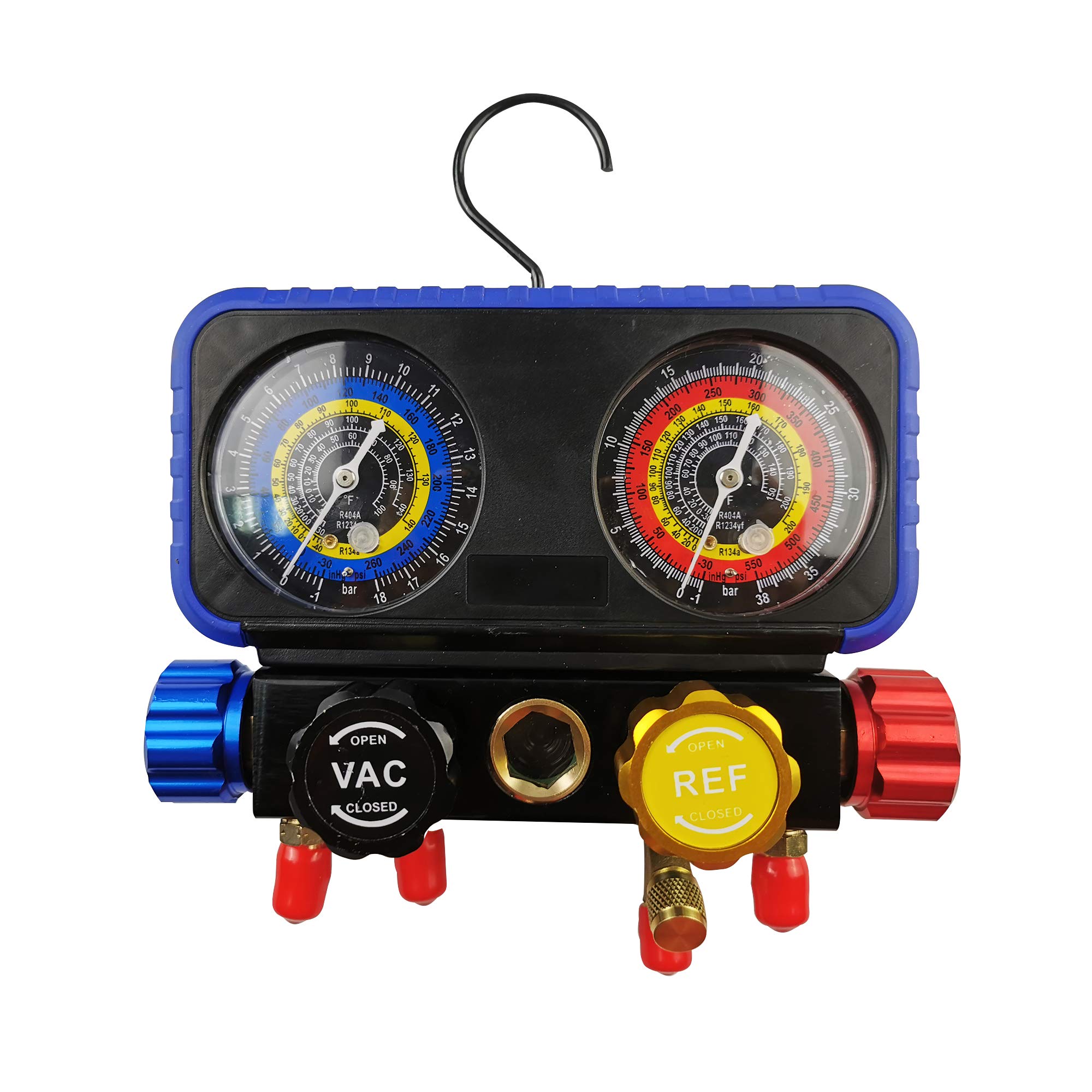 Ensemble de jauge de collecteur de climatisation R1234YF R134A - 4 valves - Jauge de collecteur compatible avec les réfrigérants R1234YF R134A et R404A