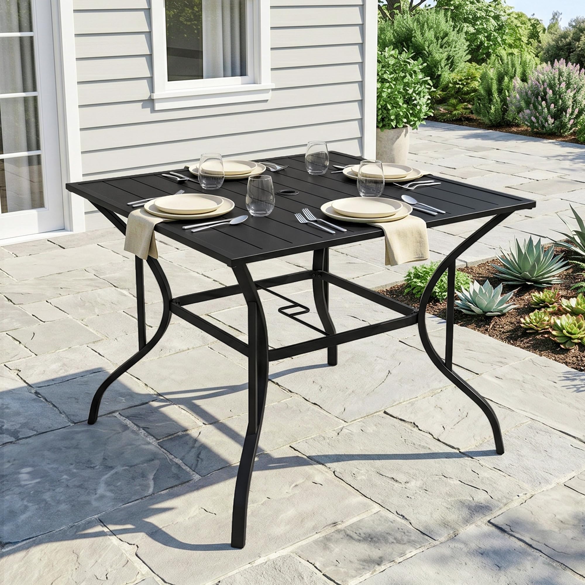 Outsunny Outdoor Dining Table for Four, Patio Table with Parasol