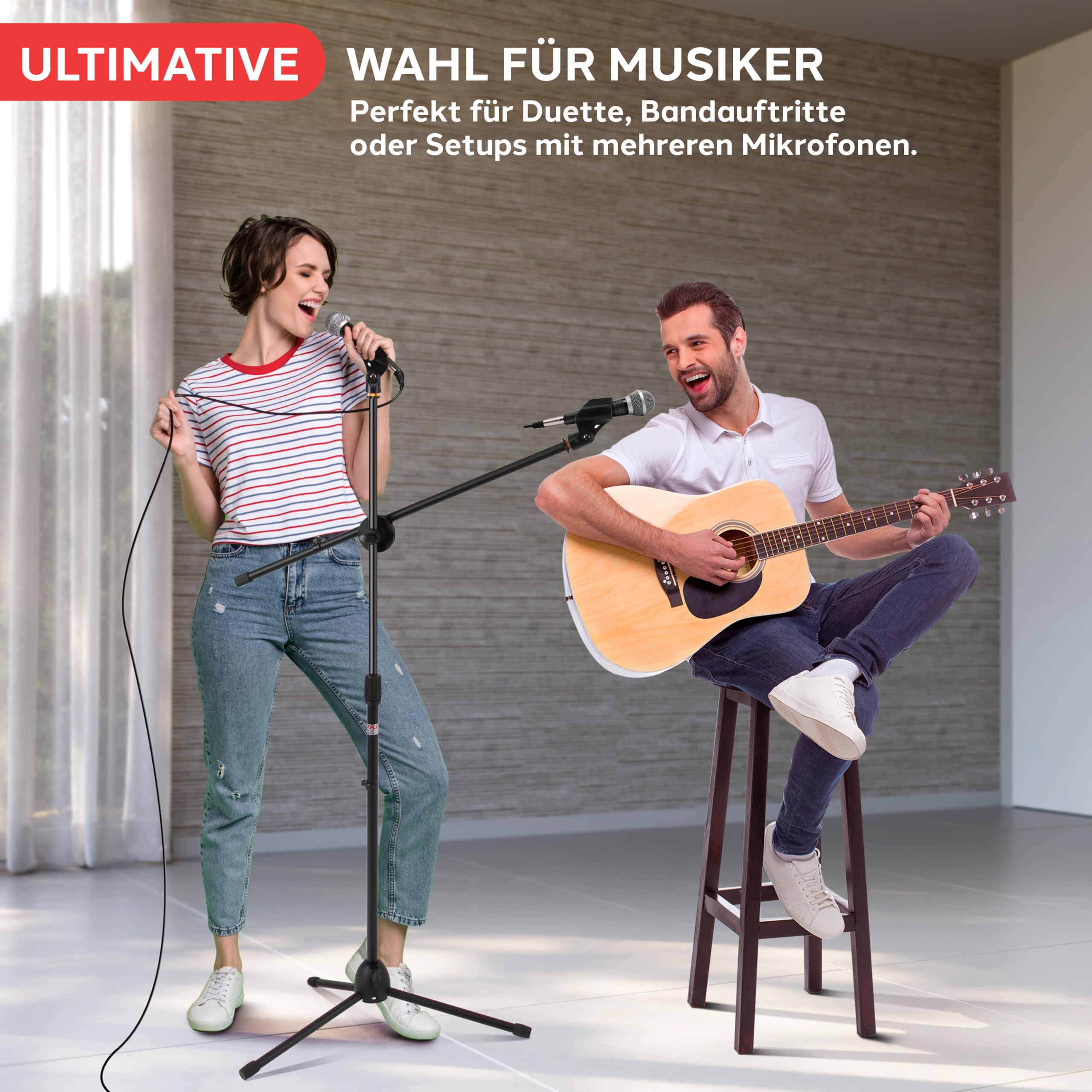 Pyle Mikrofonständer 2er-Set mit Galgenarm – Mikrofonstativ höhenverstellbar 70–132cm, faltbar, Tragetasche