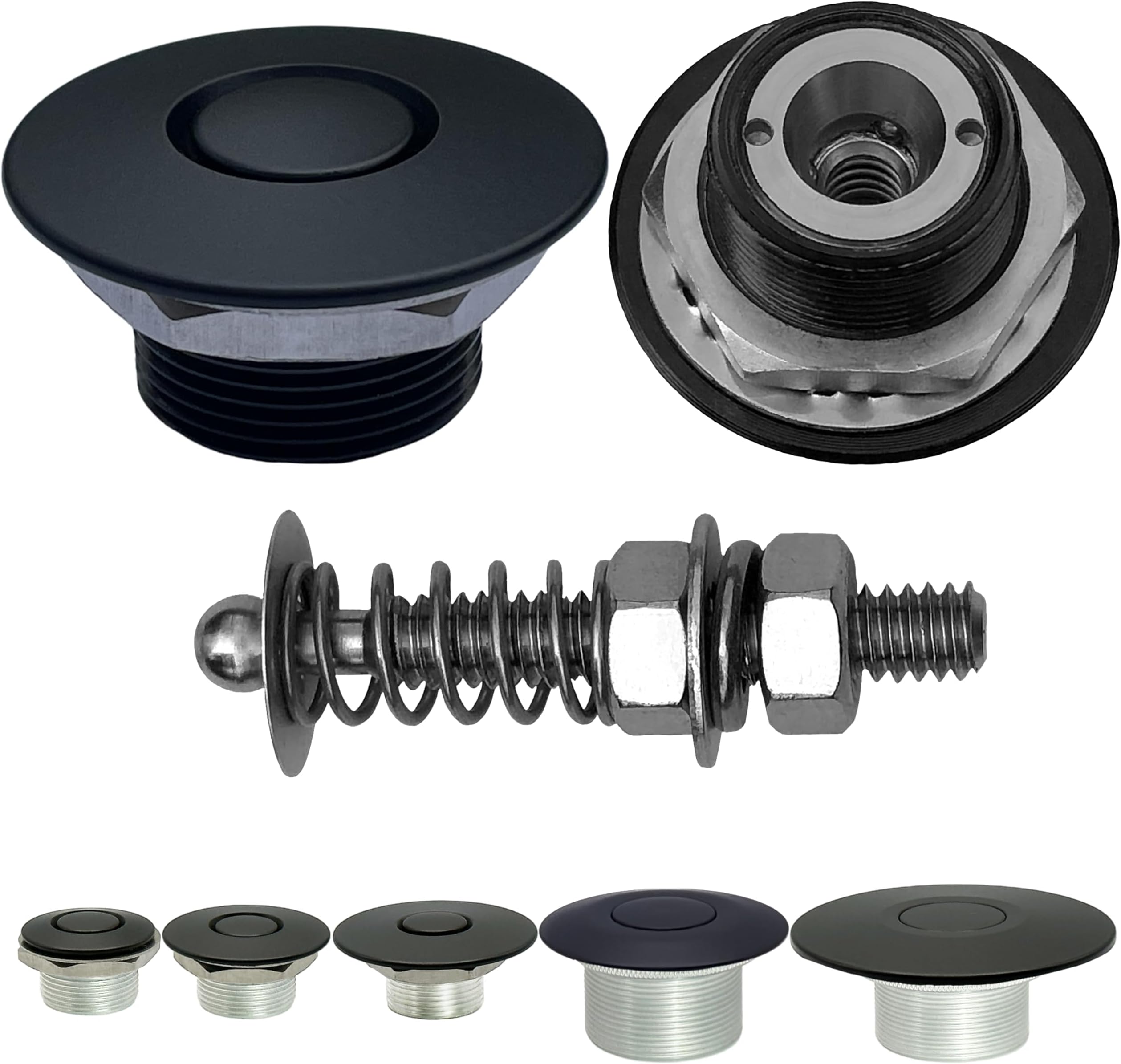 Black 1.25" & 2" Stud Pro Stainless Mini Push Button Latch Hood Pin