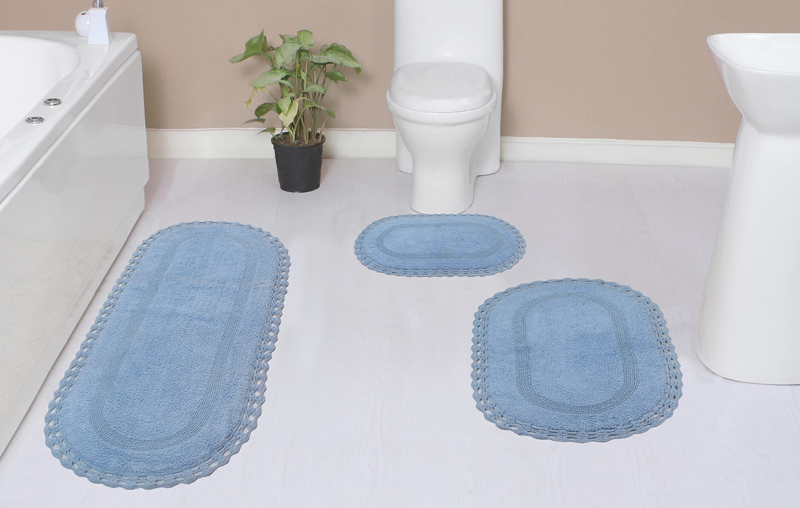 Home Weavers Hampton - Juego de alfombras de baño reversibles de ganchillo 100% algodón, lavable, extra suave y absorbente, alfombra de cocina, juego de alfombrillas de baño, antideslizantes, juego de