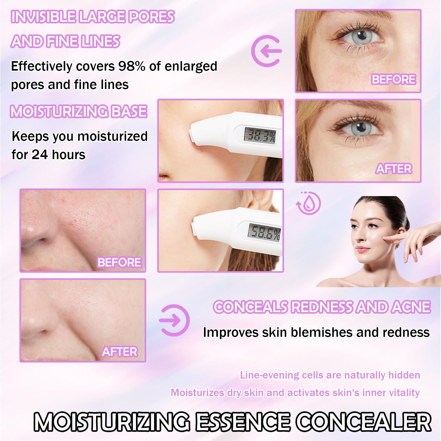 Corrector de color de un paso, suero facial corrector de color, imprimación de maquillaje invisible de poros faciales, crema aislante de control de aceite, base corrector hidratante para 3