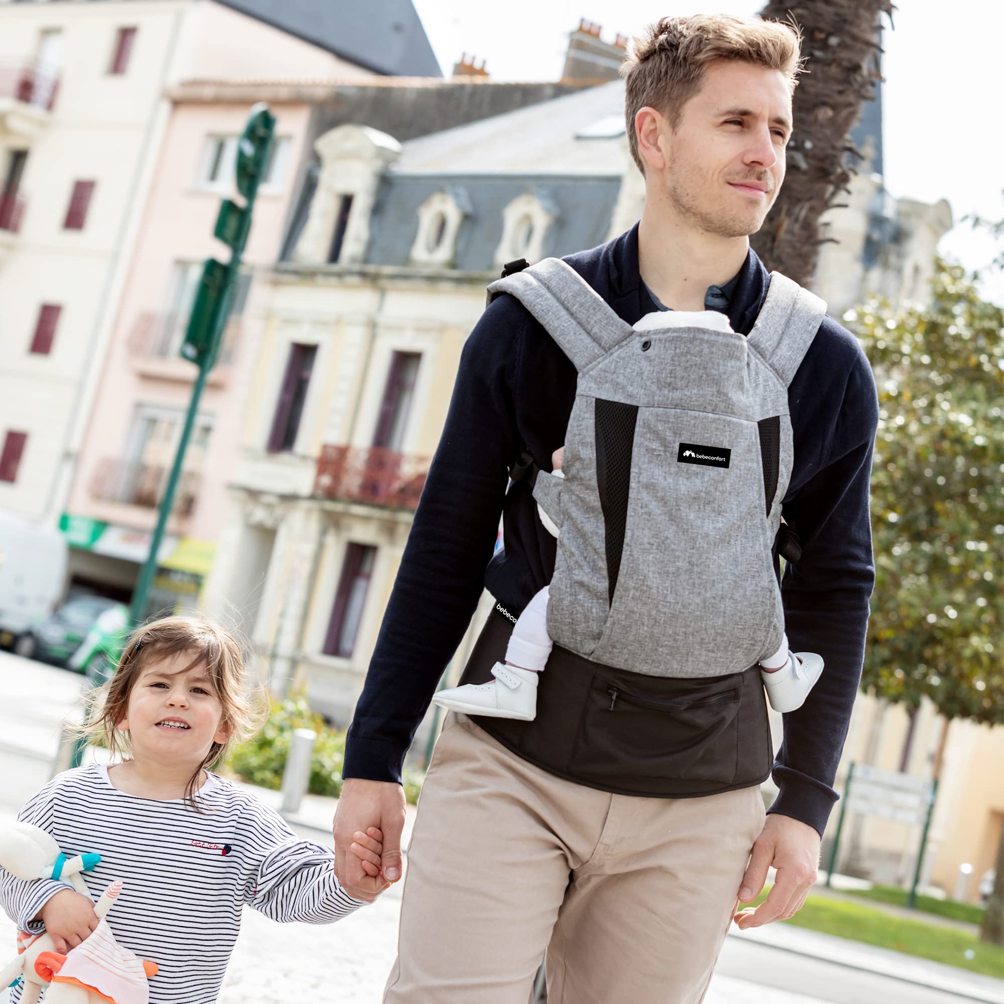 Bebeconfort PhysioNest Babytrage, Ergonomische Bauchtrage, nutzbar ab der Geburt bis ca. 3,5 Jahre, max. 15 kg, Grey Mist