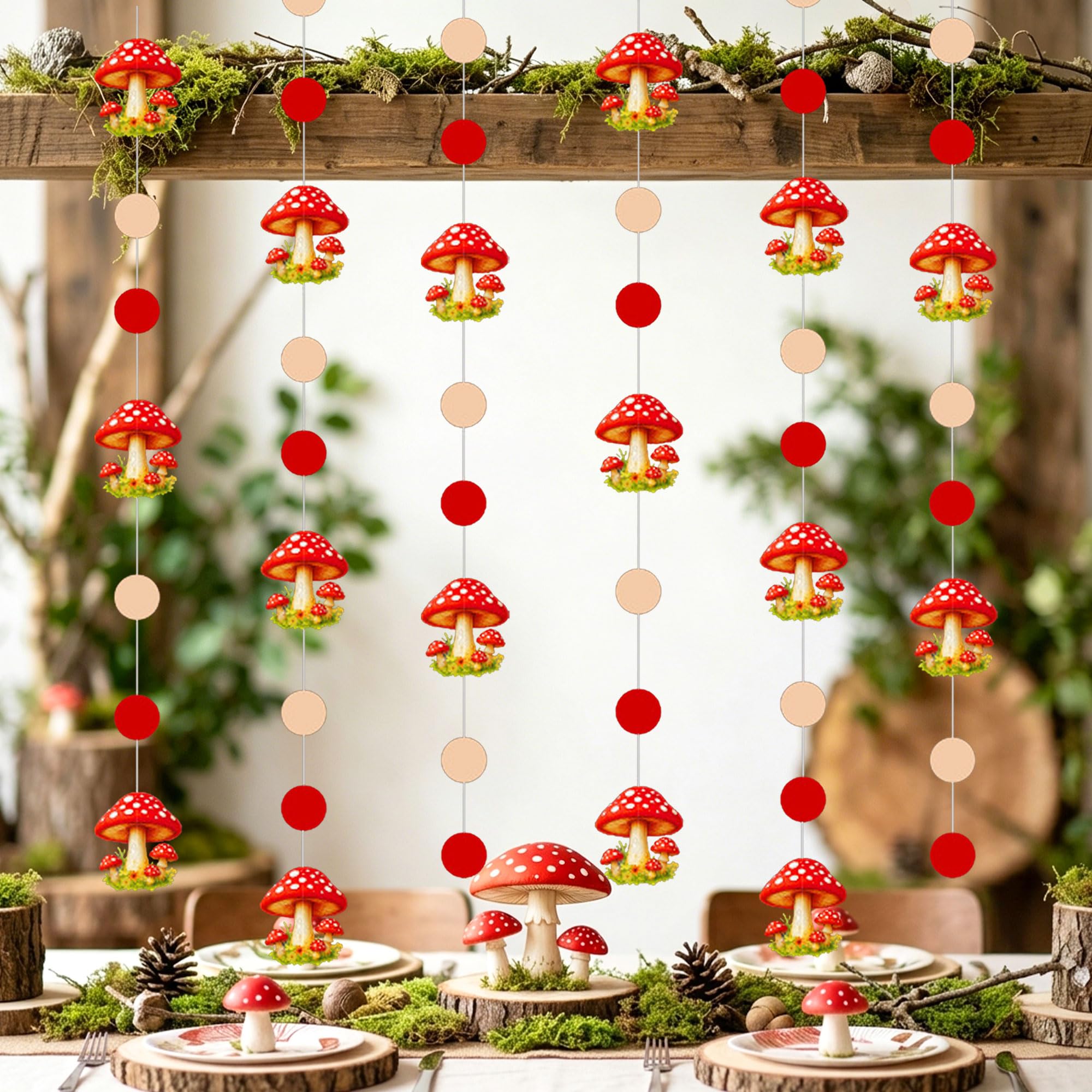 Mushroom Party Garland Woodland Decorations Fairy Tale Banners Enchanted Woodland Hanging Streamers for Birthday Baby Shower Bridal Garden Home Classroom Jungle Wonderland Decor Supplies 6M