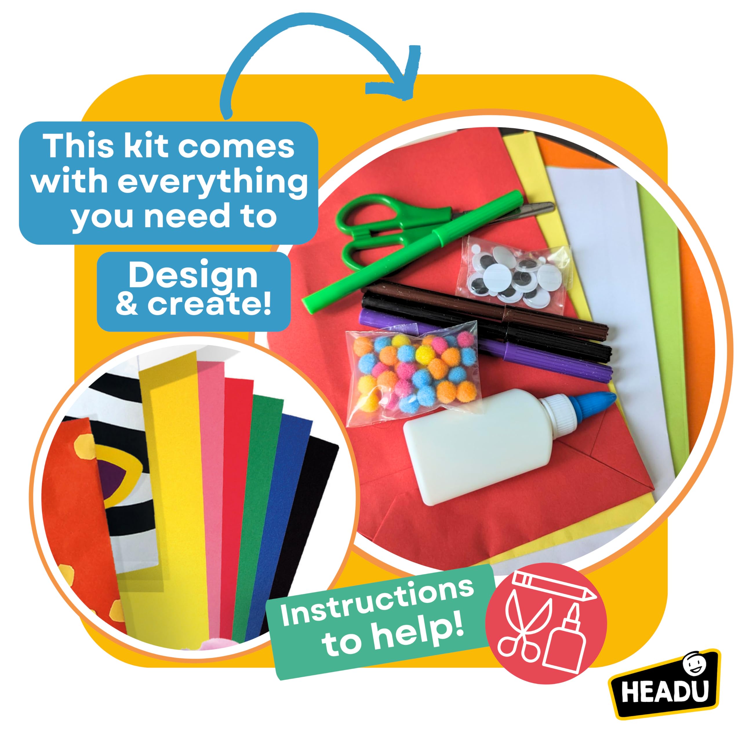 Headu, Funny Puppets, Kids Craft Set, Craft Kit, Childrens Craft Kits, Arts and Crafts for Kids. Build, Cut Out and Play - Image 3