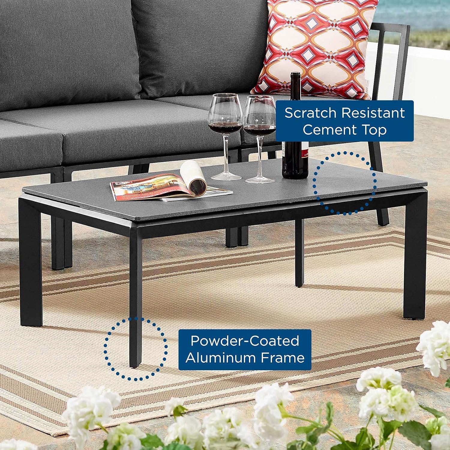 Modway Riverside Aluminum Outdoor Patio Coffee Table in Gray