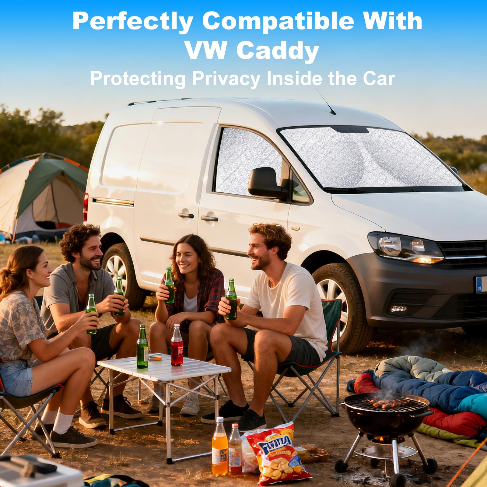 XCBYT Parasole Auto per VW Caddy Parabrezza Finestrini Laterali (3 pezzi) | Vestibilità Perfetta, Privacy, 6 Strati Rinforzati, Alluminio Premium, Schermo Termico Oscurante Lato Guida e Laterale