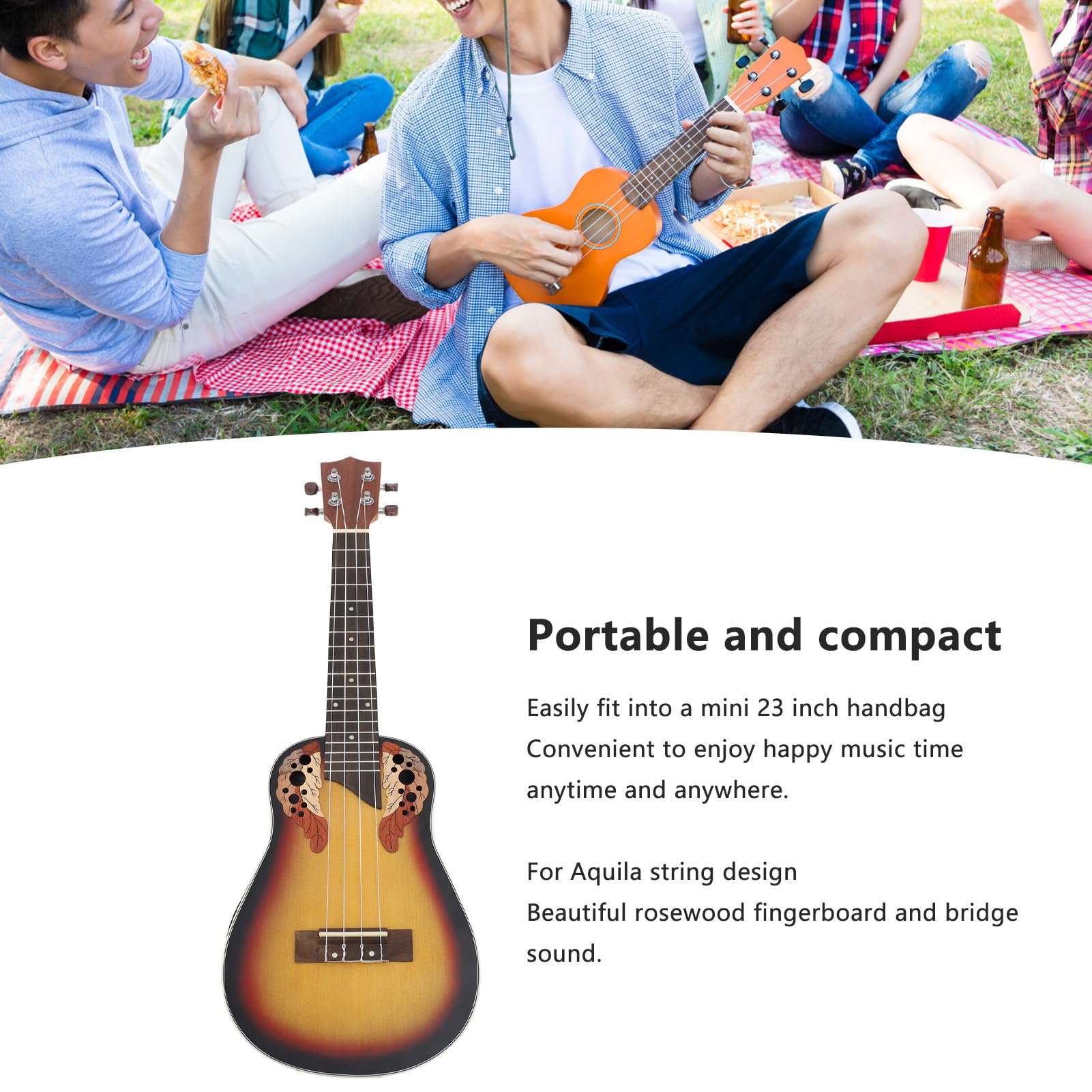Ukulele 59 cm, 4-strunowe ciało świerkowe palisander podstrunnica gitara hawajska z 3-pasmowym korektorem początkujący profesjonaliści