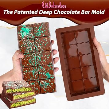 Webake Deep Chocolate Bar Moulds Silicone LFGB 2 Pcs Big Chocolate Bar Mould Thick Candy Bars Moulds
