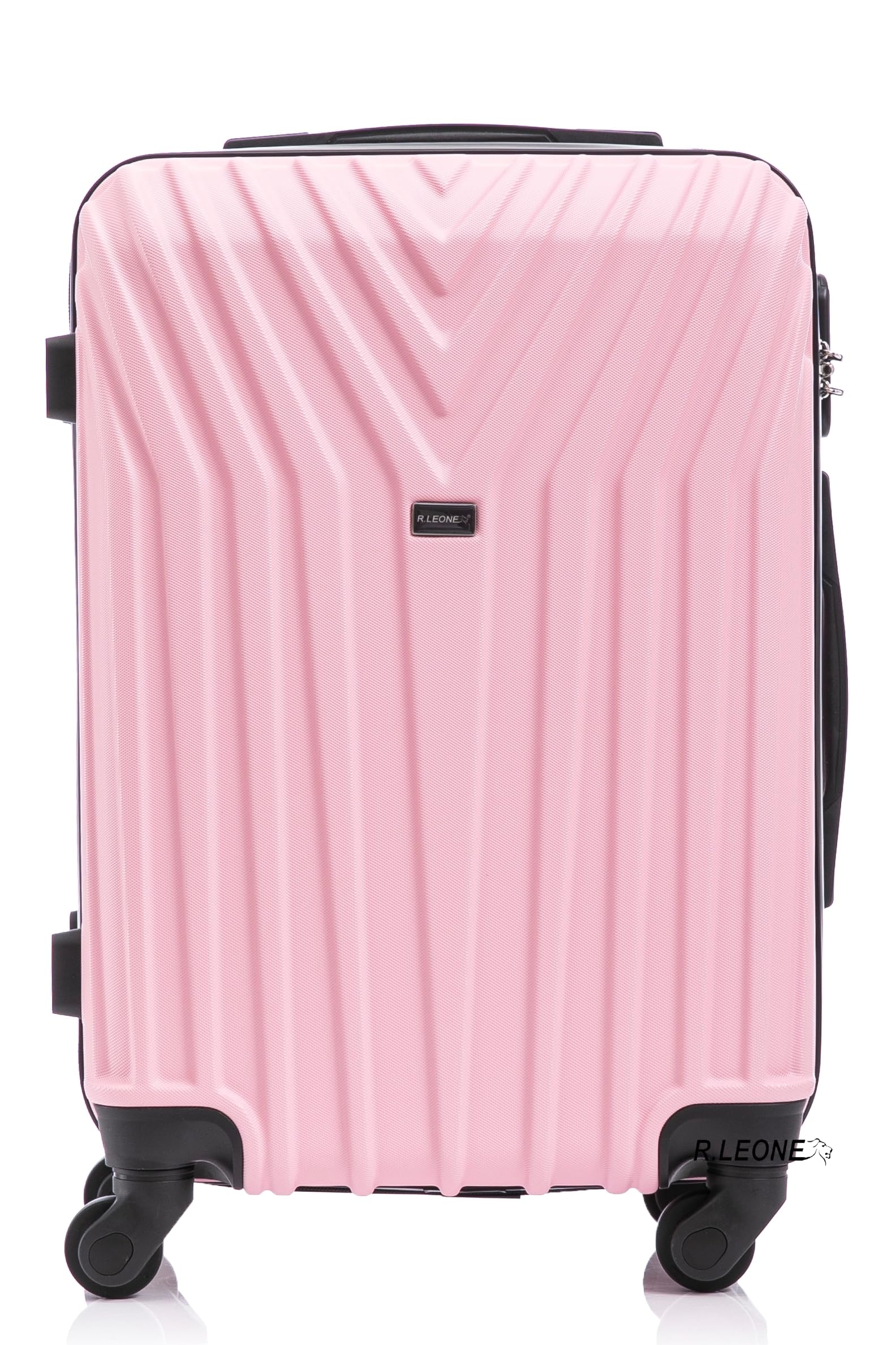 R.Leone Valigia da 1 Fino a Set 4 Trolley Rigido grande, medio, bagaglio a mano e bagaglio EasyJet 45X36X20cm 4 ruote in ABS 9002 (Rosa Pastello, L Misura Grande)