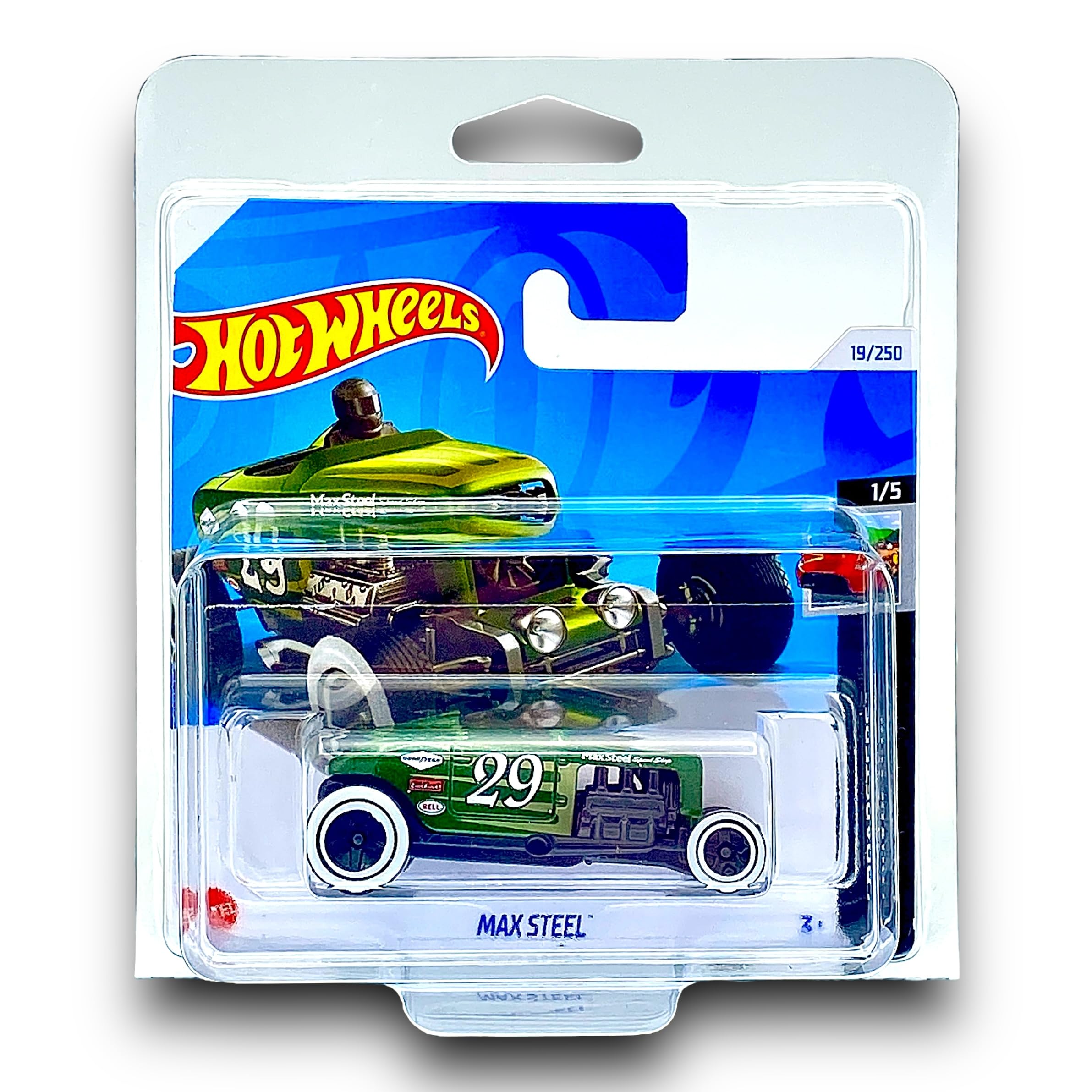Hot Wheels Max Steel (Green, Black & White) 1/5 HW Roadsters - 2024-19/250 (Short Card) - includes a KLAS Car Keeper Protector Case - HTD61
