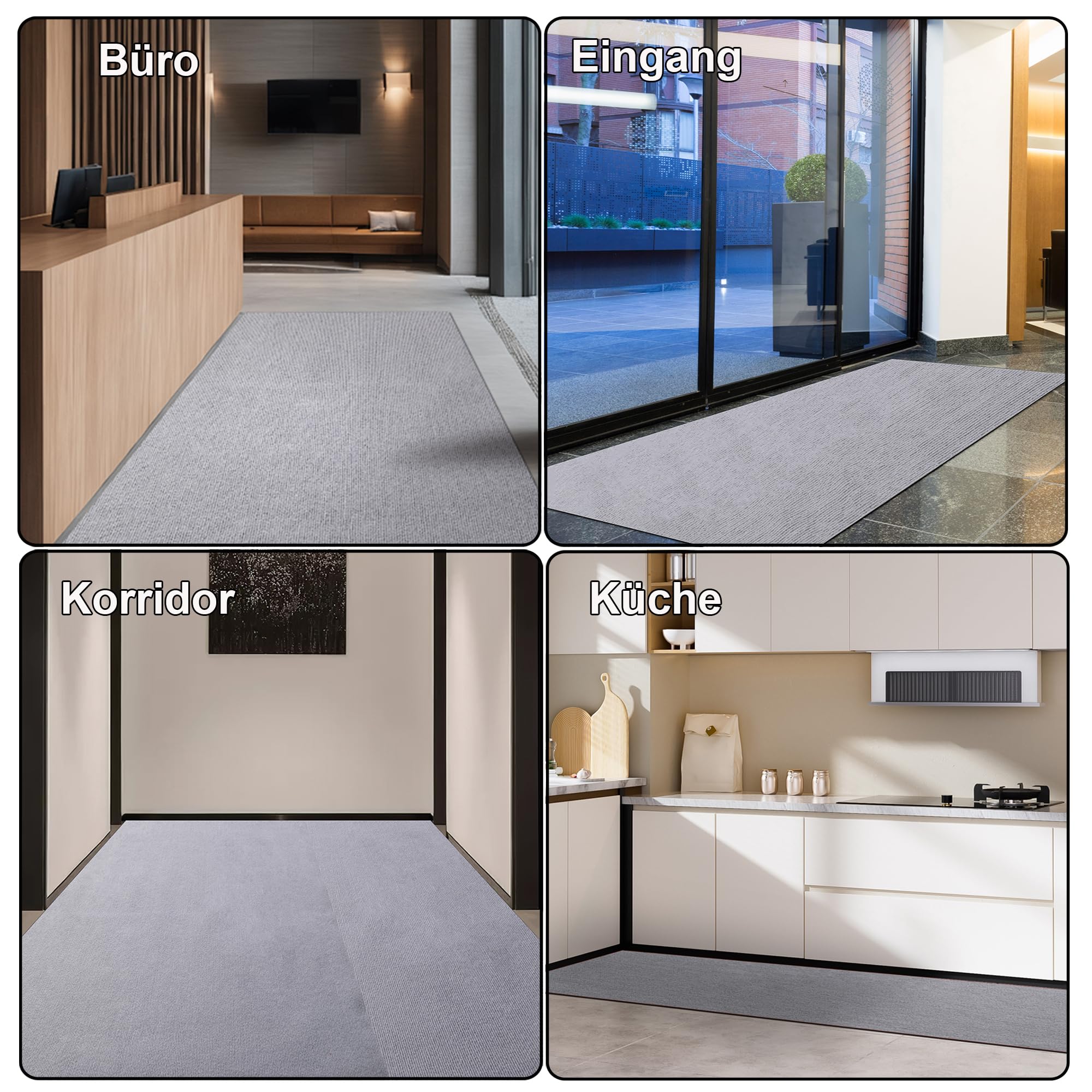 tonchean Teppichläufer Meterware 300x120 cm rutschfest Teppich Läufer Flur | Waschbar Küchenteppich Schmutzfangmatte groß Eingang Korridor Teppich Lang flur Fußmatte für Küche Wohnzimmer Büro, Hellgrau