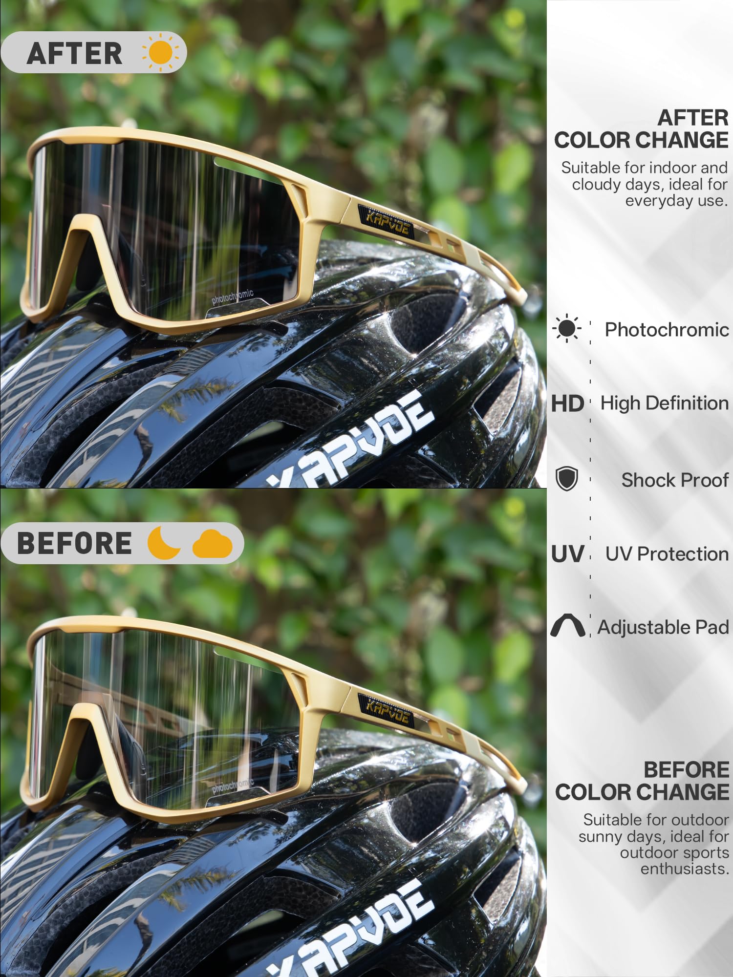 KAPVOE Fotochromowe okulary rowerowe dla mężczyzn do roweru górskiego okulary przeciwsłoneczne damskie przezroczyste MTB sportowe gogle rowerowe triathlon bieganie
