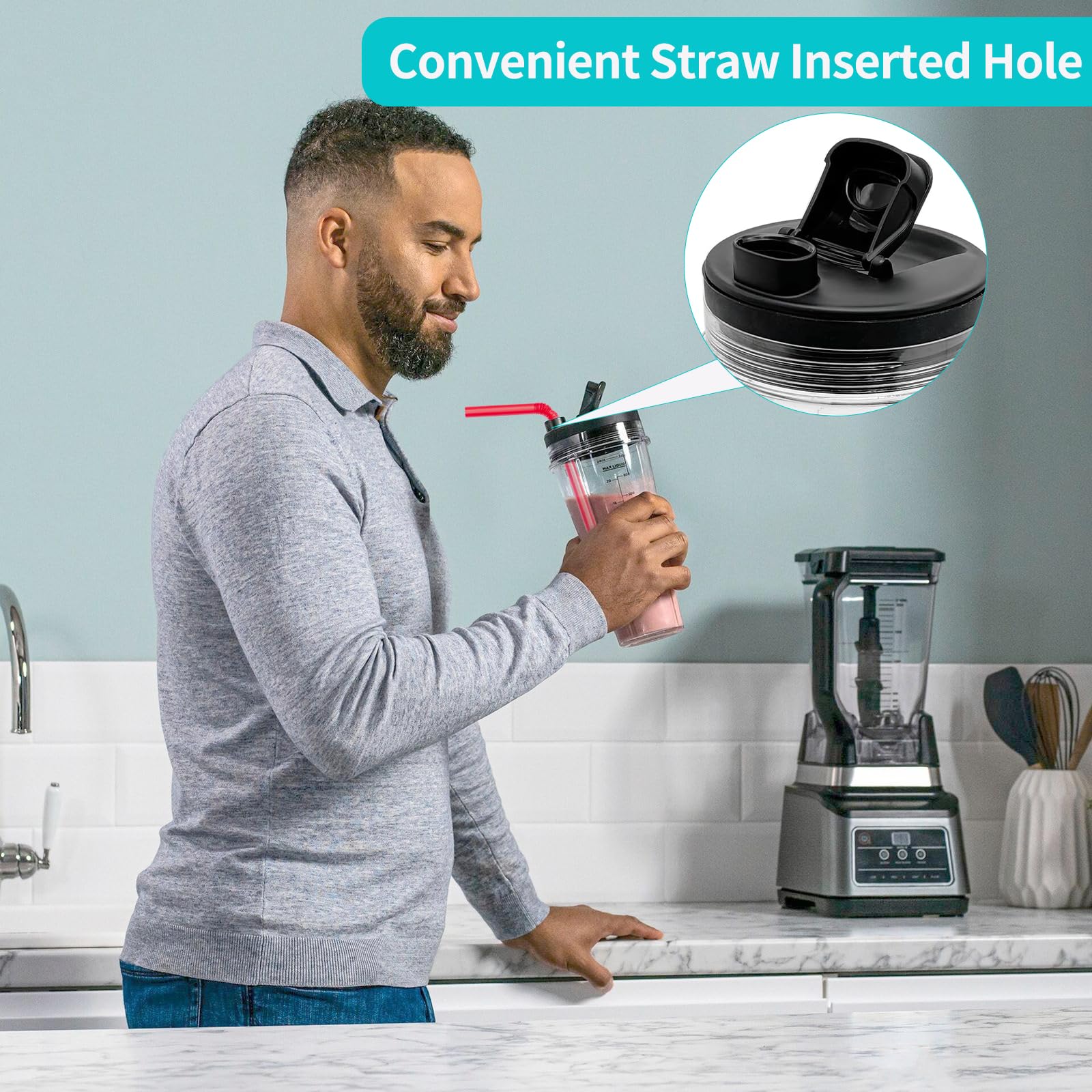 SWAWIS Kit di 2 Bicchieri Sostitutivi per Frullatore da 24oz (710ml) Compatibile con Ninja Frullatore CB350EU BN800EU BN750EU BN650EU BN495EU CB100EU Accessori di Ricambio per Bicchiere