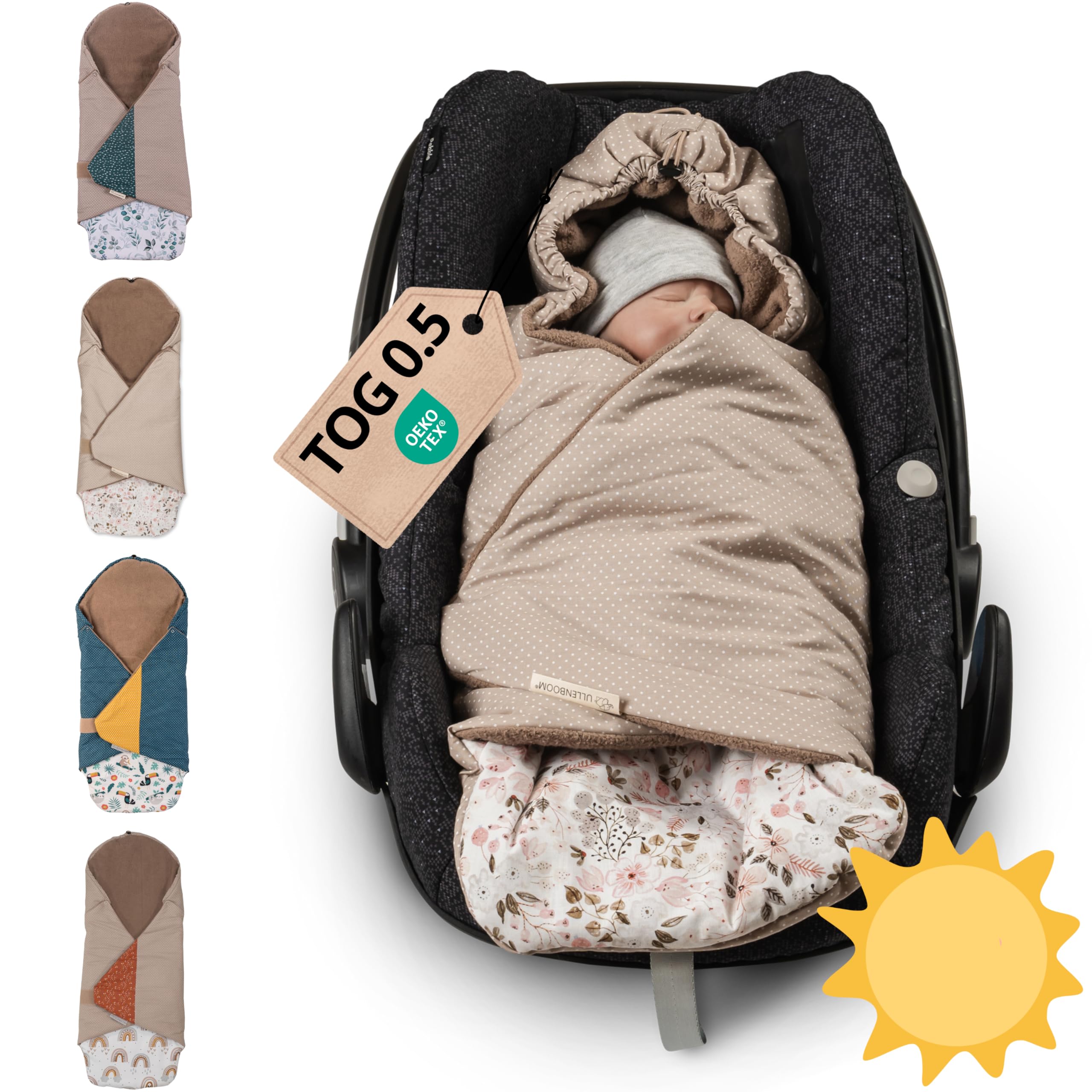 ULLENBOOM Einschlagdecke Babyschale Sommer, Aus 100% OEKO-TEX Materialien - Rosa Blüten (Made in EU) - Decke für Babyschale & Kinderwagen, Für gängige Kindersitze, ideal für 0 bis 9 Monate