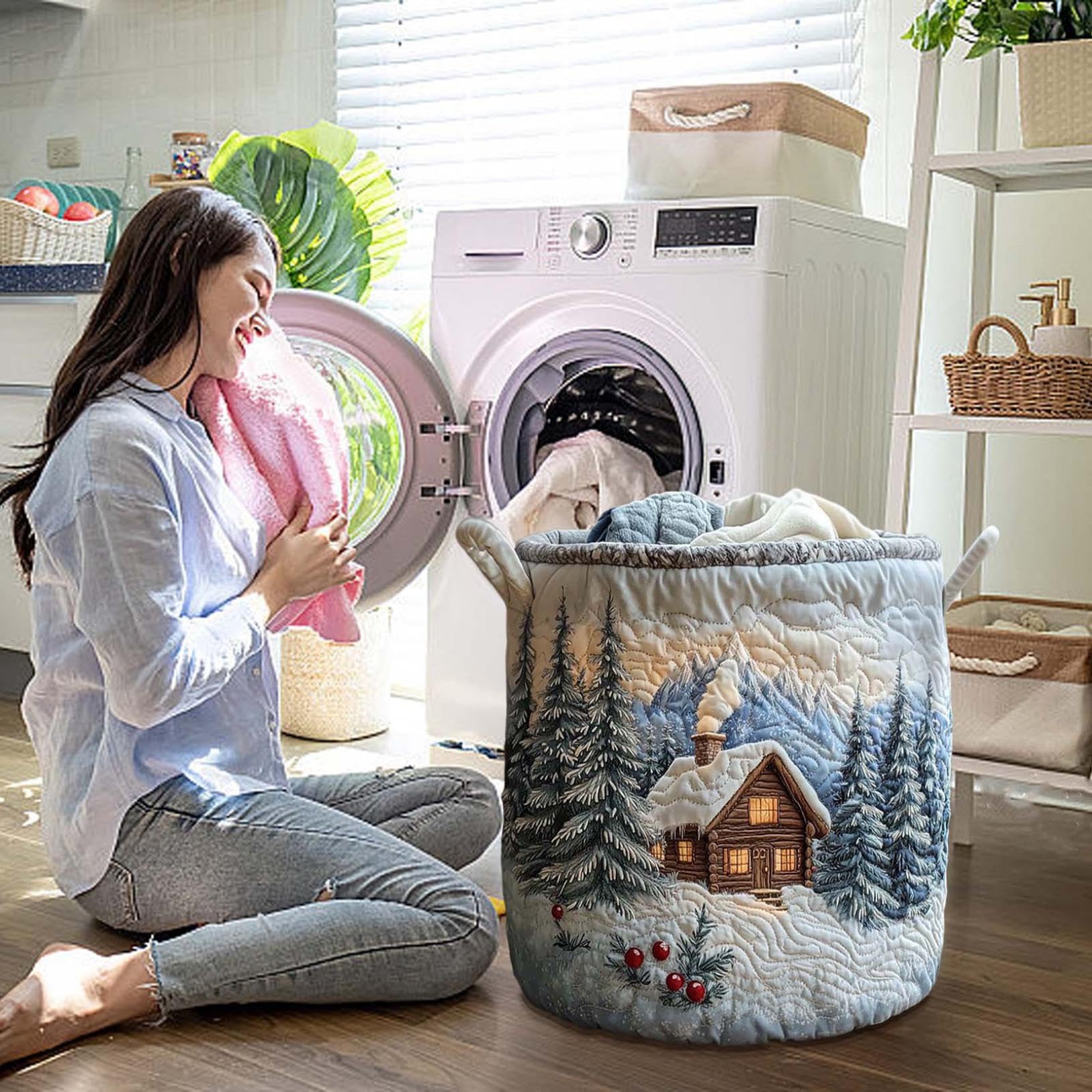 Wäschekorb mit Griffen, gesteppter Stoff-Aufbewahrungskorb für Kinderzimmer, Schlafzimmer, Badezimmer – große, weiche, faltbare Tragetasche für Kleidung und Spielzeug