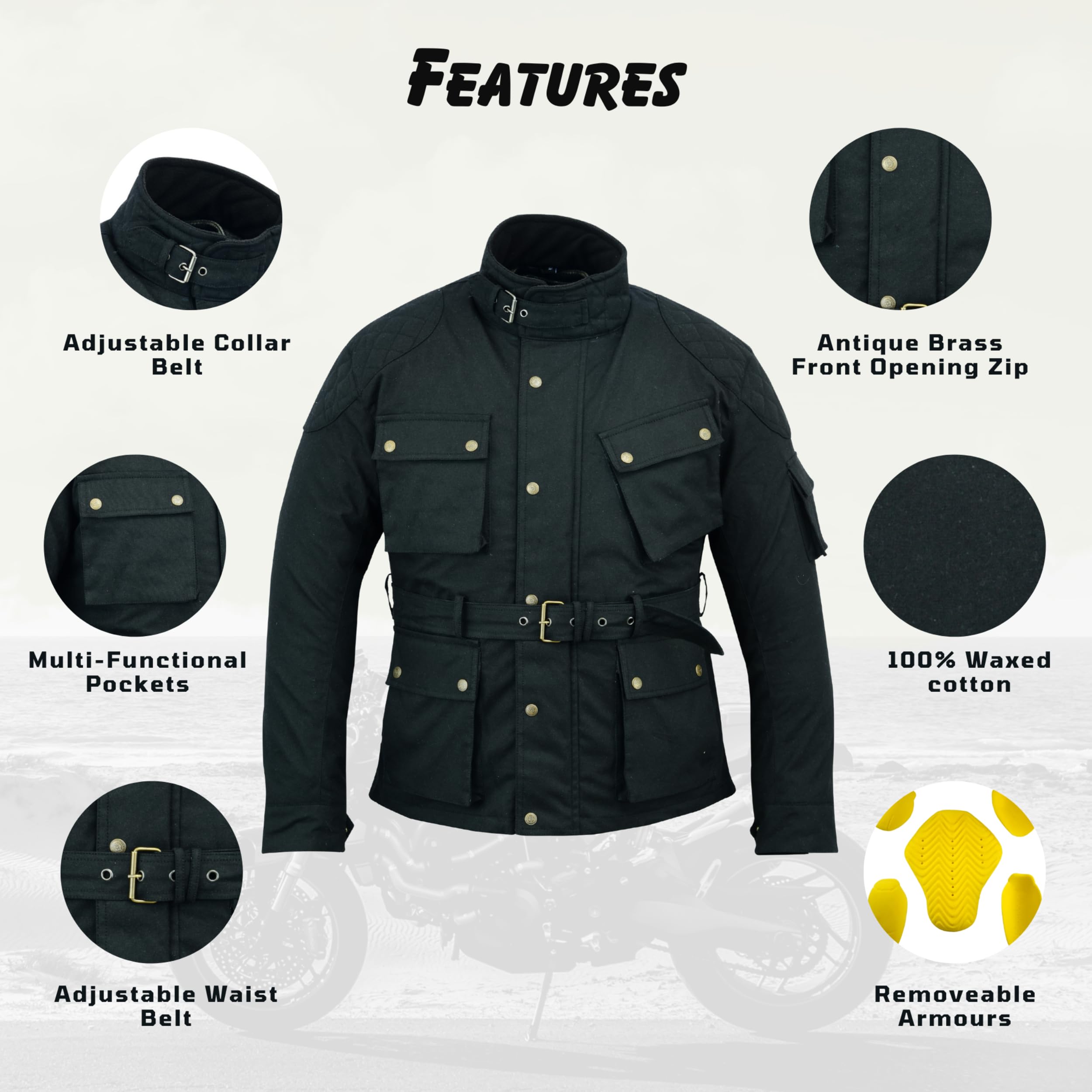 Herren-Motorradjacken aus gewachster Baumwolle, wasserdichte Motorradjacke mit Nylonfutter, gepanzerter Biker-Textil-Winter-Outdoor-Mantel für Männer, Reit- und Reisekleidung
