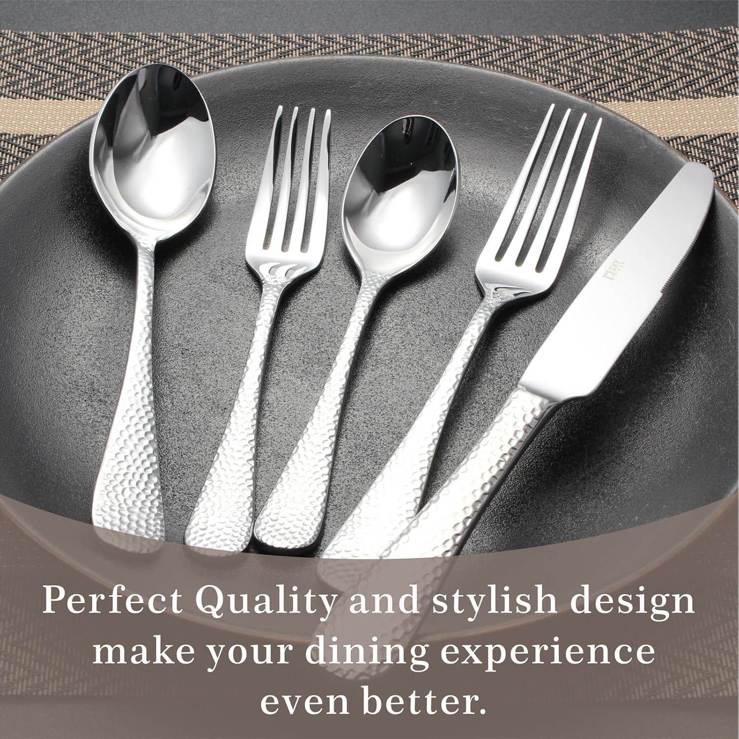 20-Piece Forged Hammered Stainless Steel Flatware Cutlery Set for 4, SXY INOX Shape of Water Drop Includes Dinner Knives/Forks/Spoons,Tea Spoons, Salad Forks, Mirror Polished - Dishwasher Safe
