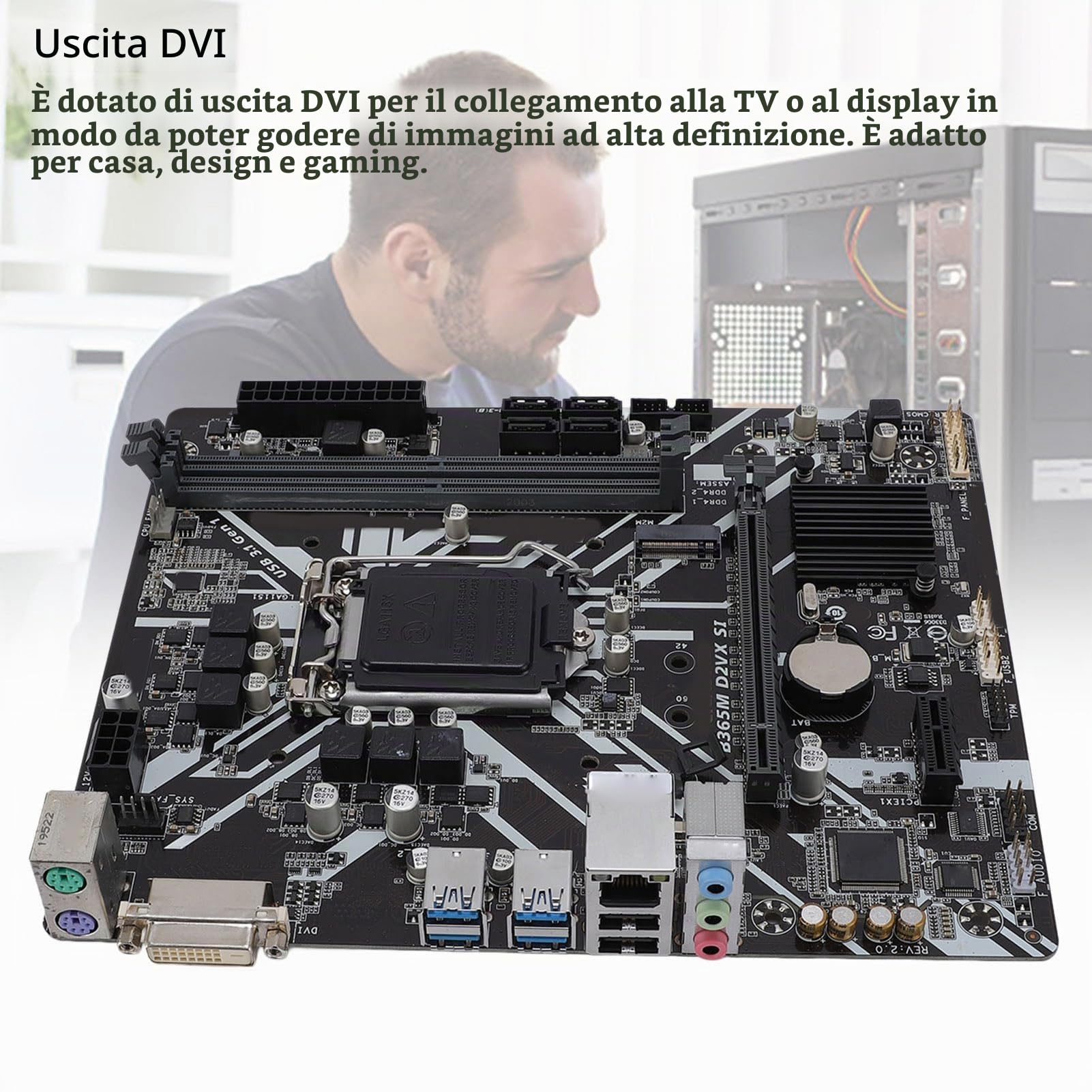 Scheda Madre, B365M D2Vx Si M Atx Scheda Madre Ddr4 A Doppio Canale, Slot M.2 Con Pci E 3.0, 4 Porte Sata Iii, Chip Rete Gigabit Gbe Integrato