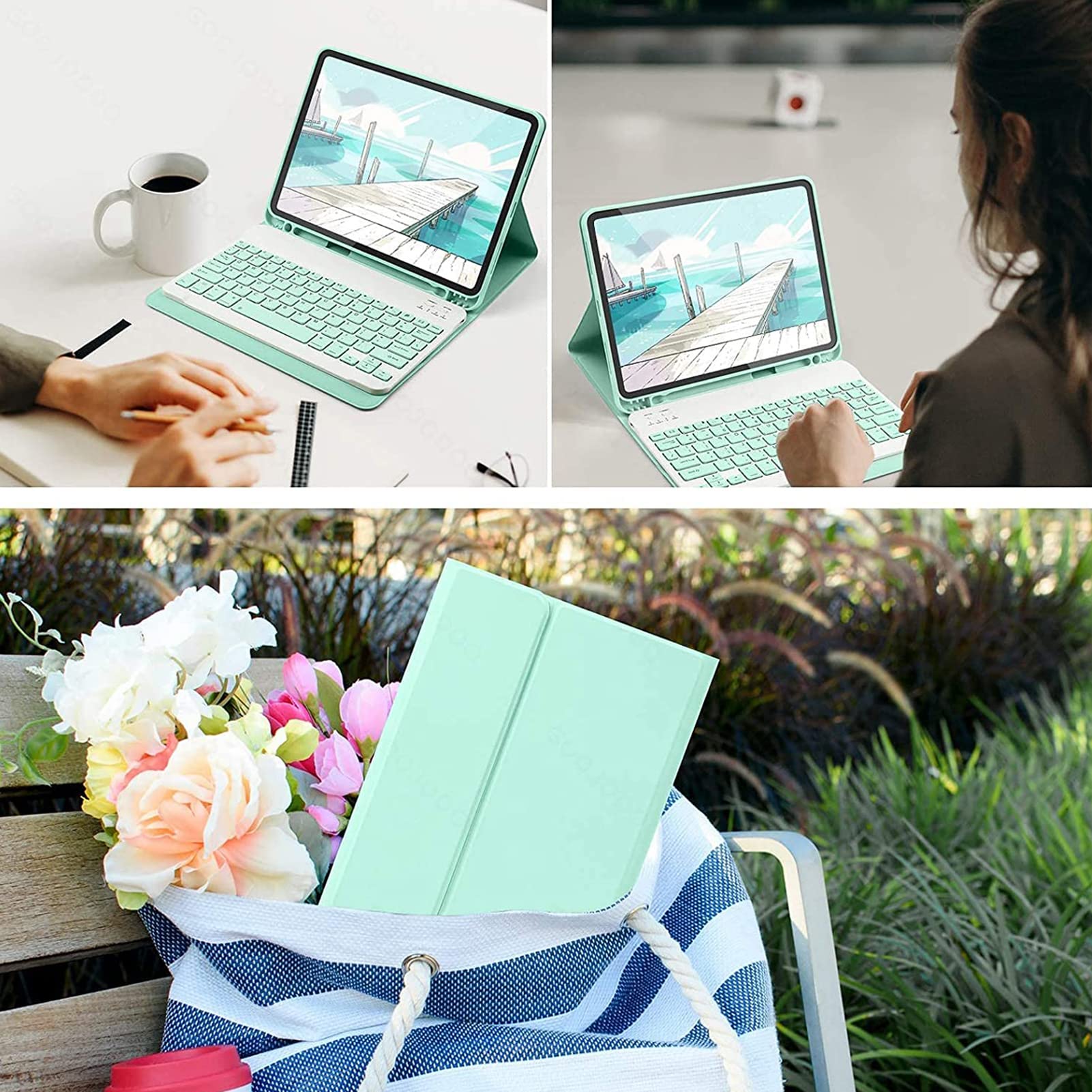 Coque Clavier pour iPad Air 5/Air 4e gén 10.9" 2022/2020, QWERTY Clavier Magnétique Détachable avec Fente pour Stylo, Housse de Clavier sans Fil avec Souris Bluetooth pour iPad Air 10.9", Jaune