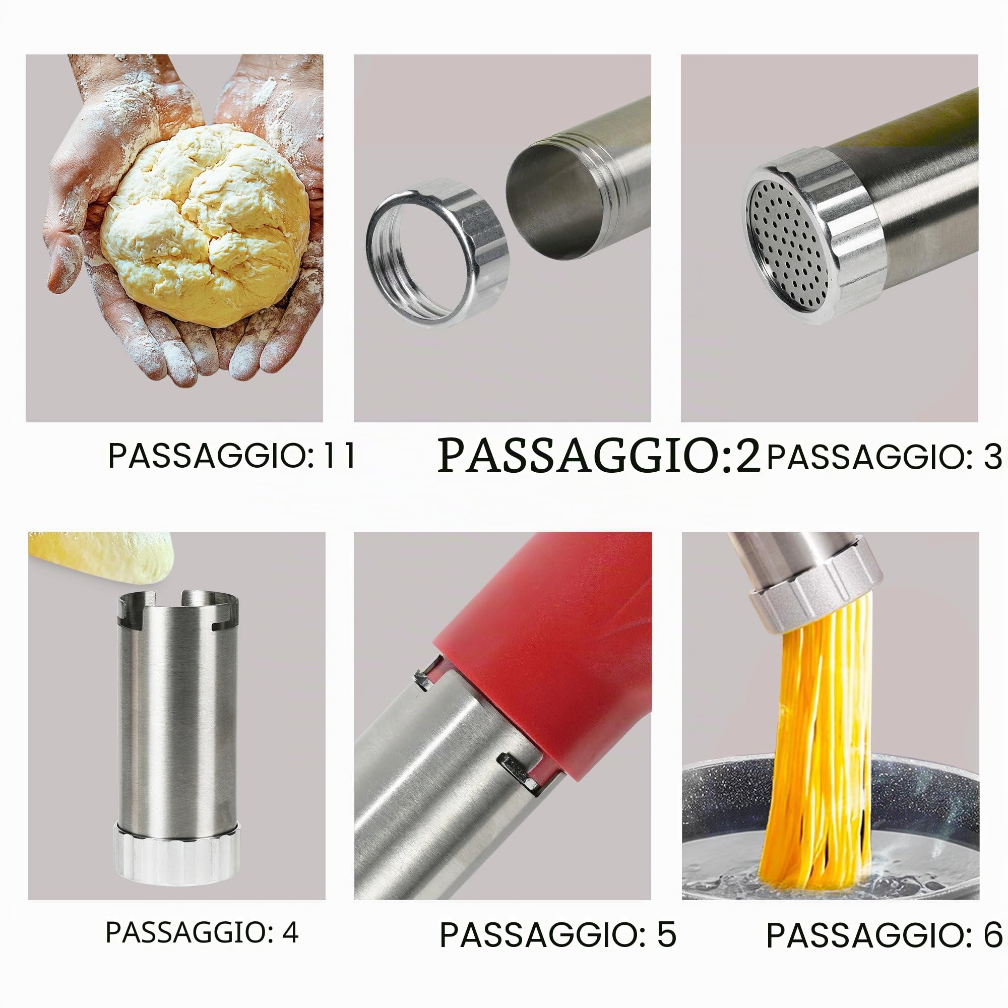 STONELINE Macchina per la Pasta Elettrica Portatile Ricaricabile USB C 3000mAh, 40 W, Macchina per Pasta Automatica con 8 Accessori per Pasta Spaghetti Gnocchi Biscotti Churros, Acciaio inossidabile,