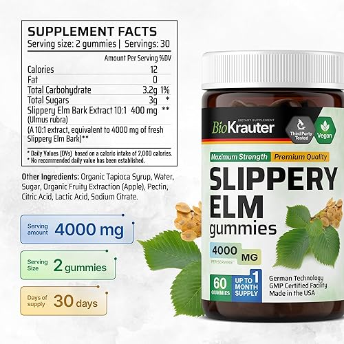 Miniatura 4 de MAUWE HERBS Gomitas de corteza de olmo resbaladizo  Suplemento de digestión y apoyo intestinal  Ulmus Rubra orgánico 4000 mg para apoyo inmunológico