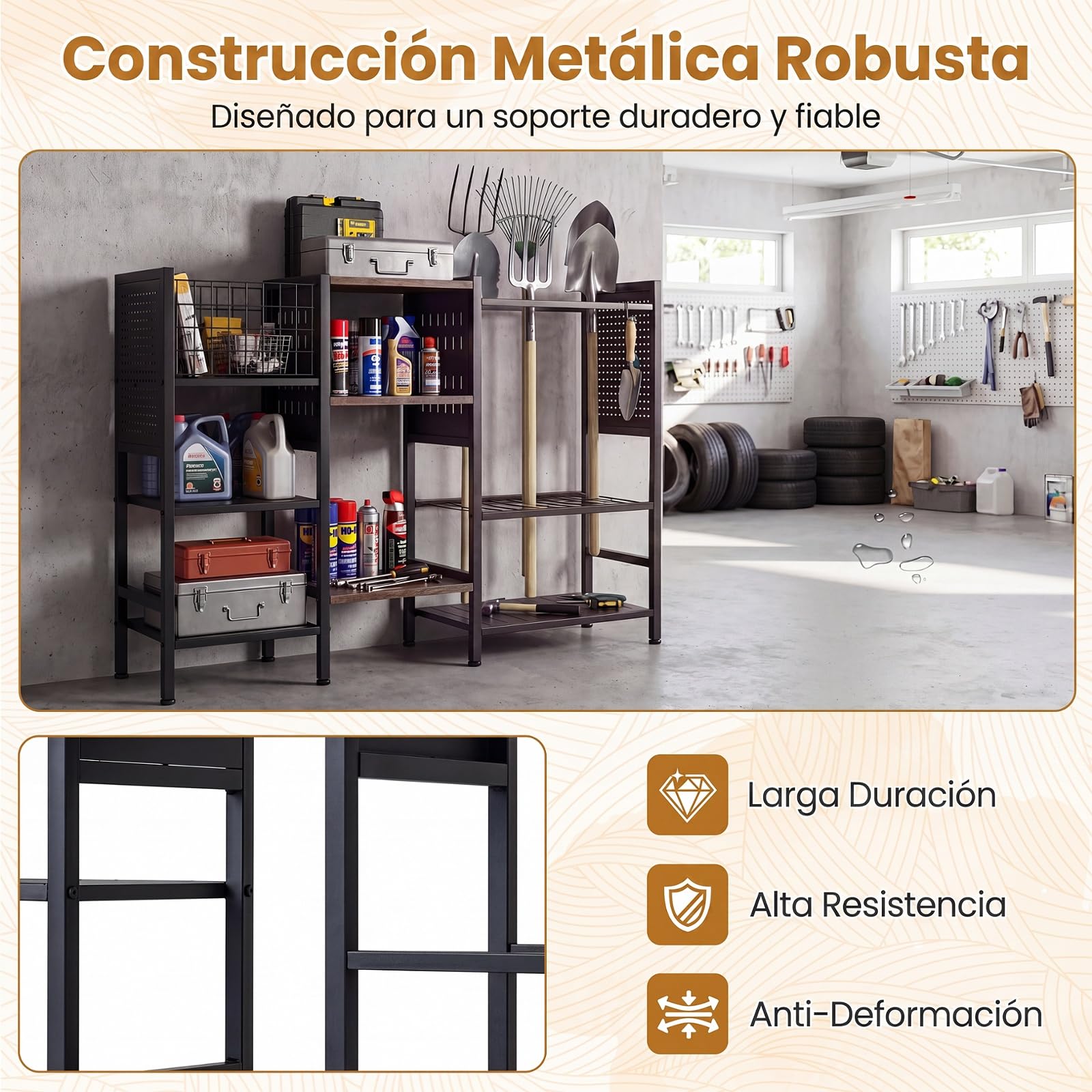 COSTWAY Organizador Herramientas de Jardín, 66 Ranuras, 100 x 29 x 80 cm | Estantería de Metal, Paneles Perforados, Ganchos, Soporte para Herramientas para Garaje, Taller, Escobas de Mango Largo