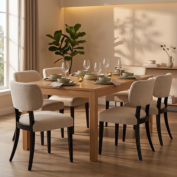 Upholstered Dining Chairs Set of 4, Wooden Kitchen Seats, Beige