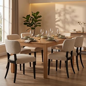Upholstered Dining Chairs Set of 4, Wooden Kitchen Seats, Beige