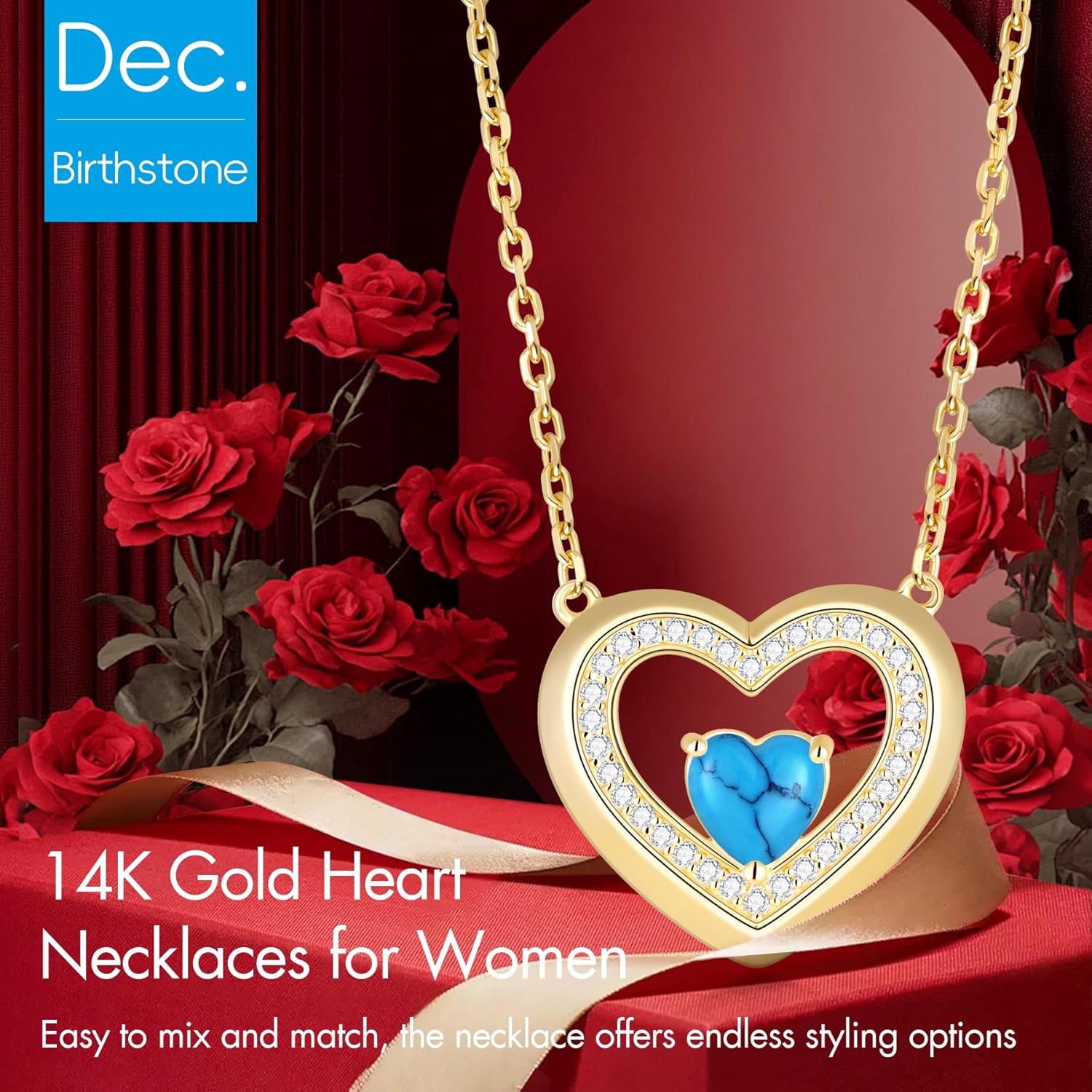 Christmas Gifts for Women - 14K Gold Filled 925 Sterling Silver Heart Birthstone Pendant Necklaces, Anniversary Birthday Jewelry Gifts for Wife Daughter Mom Grandma, Non Tarnish 16"+2" - Image 2
