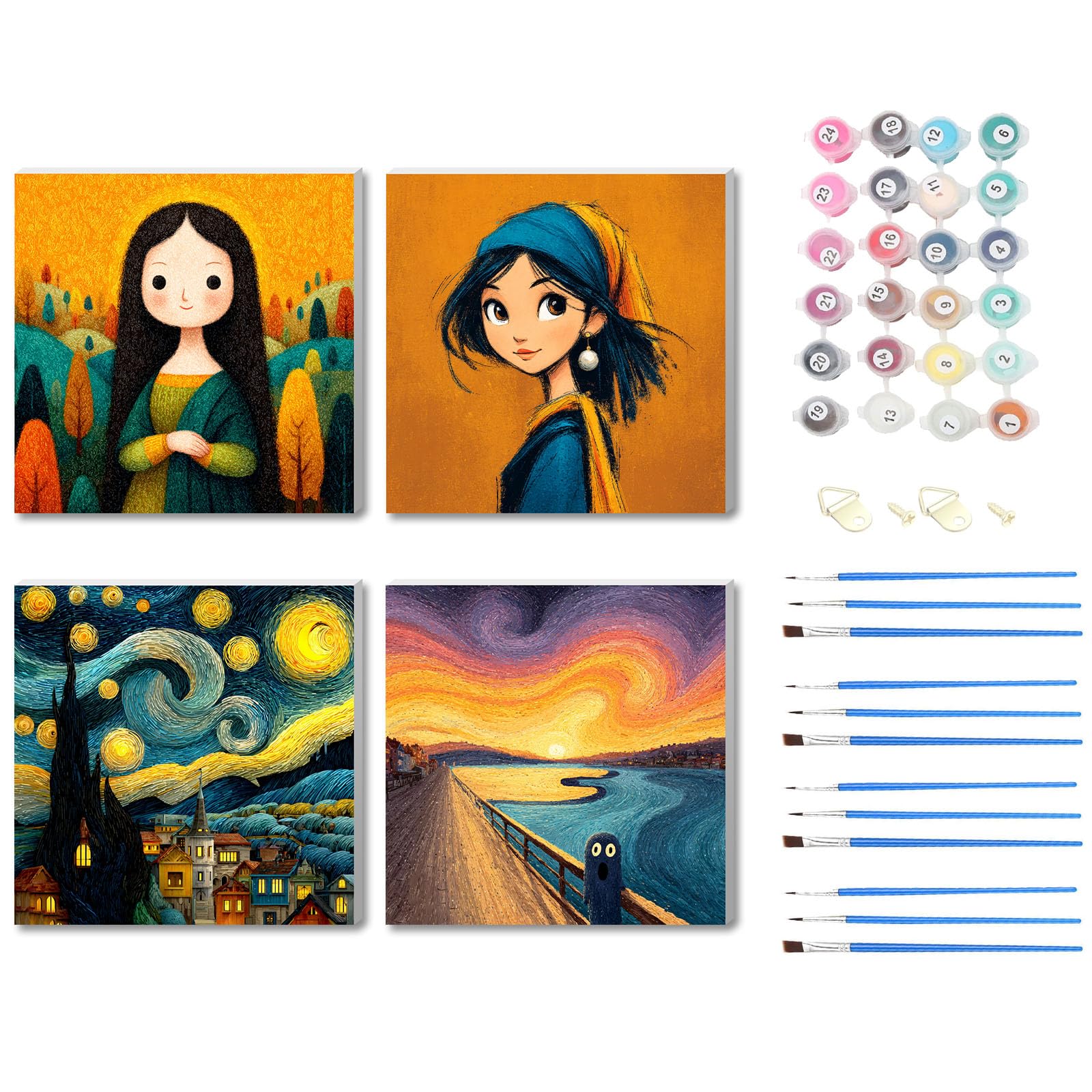 Wooden Framed 4 Pack Paint by Number for Kids,DIY Painting Kits for Kids Ages 8-12,Child Color by Numbers Acrylic,Small Paint by Number Canvas Crafts Watercolor for Beginners Hoom Decor (woman)