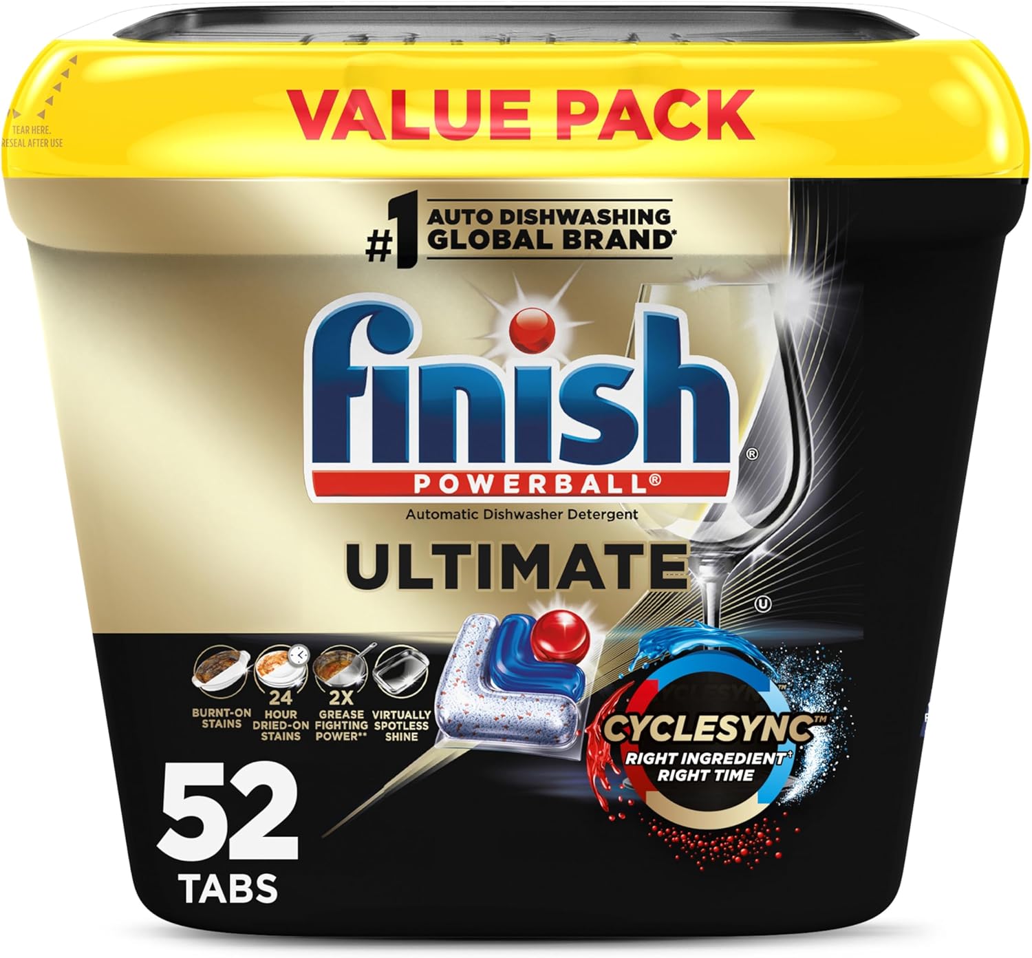 Finish Ultimate Dishwasher Pods, No Pre-Rinse, 52 Count