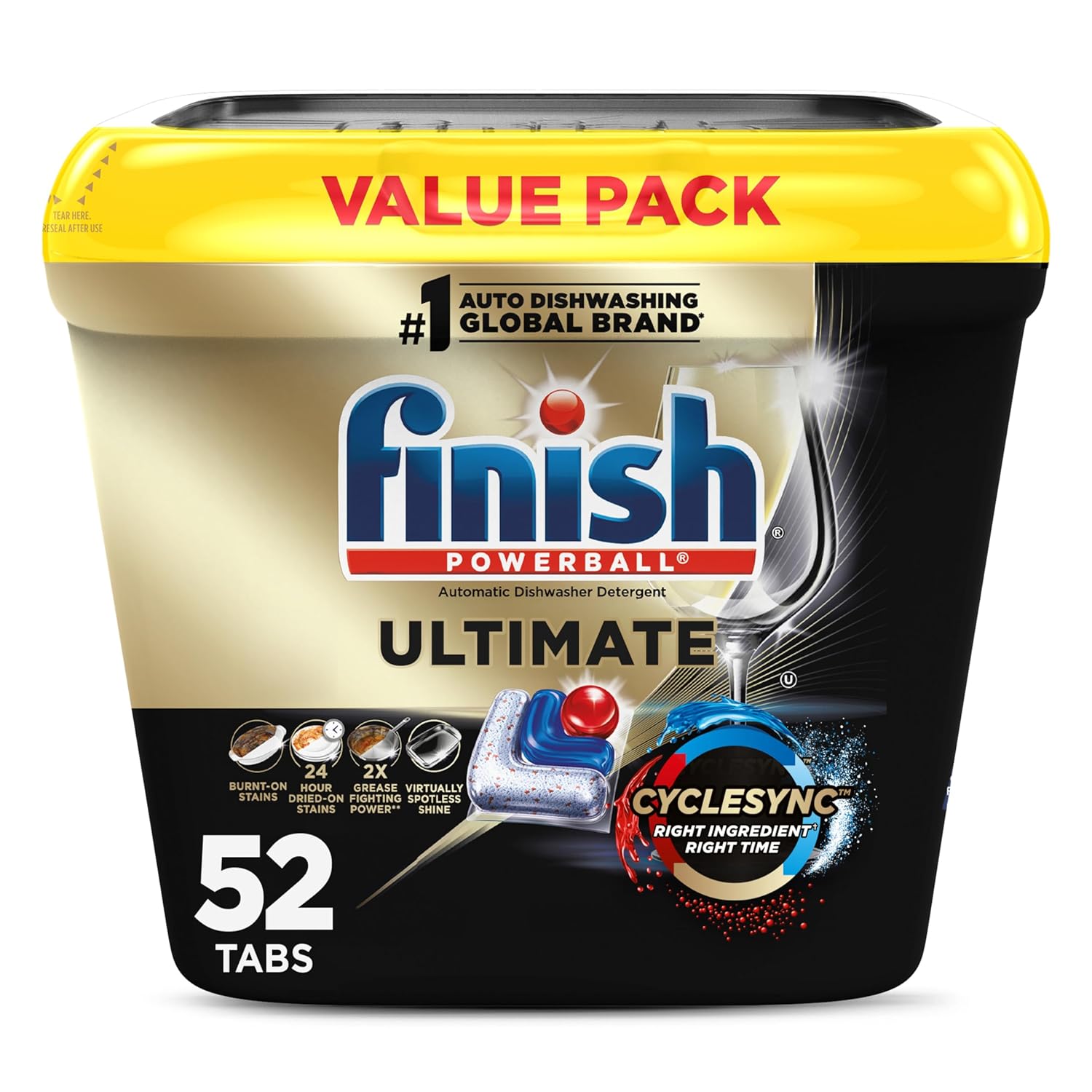 Finish Ultimate Dishwasher Pods No Pre-Rinse Dishwasher Detergent Soap Removes Burnt-On Stain with CycleSync Technology Degreasing Scrubbing Power