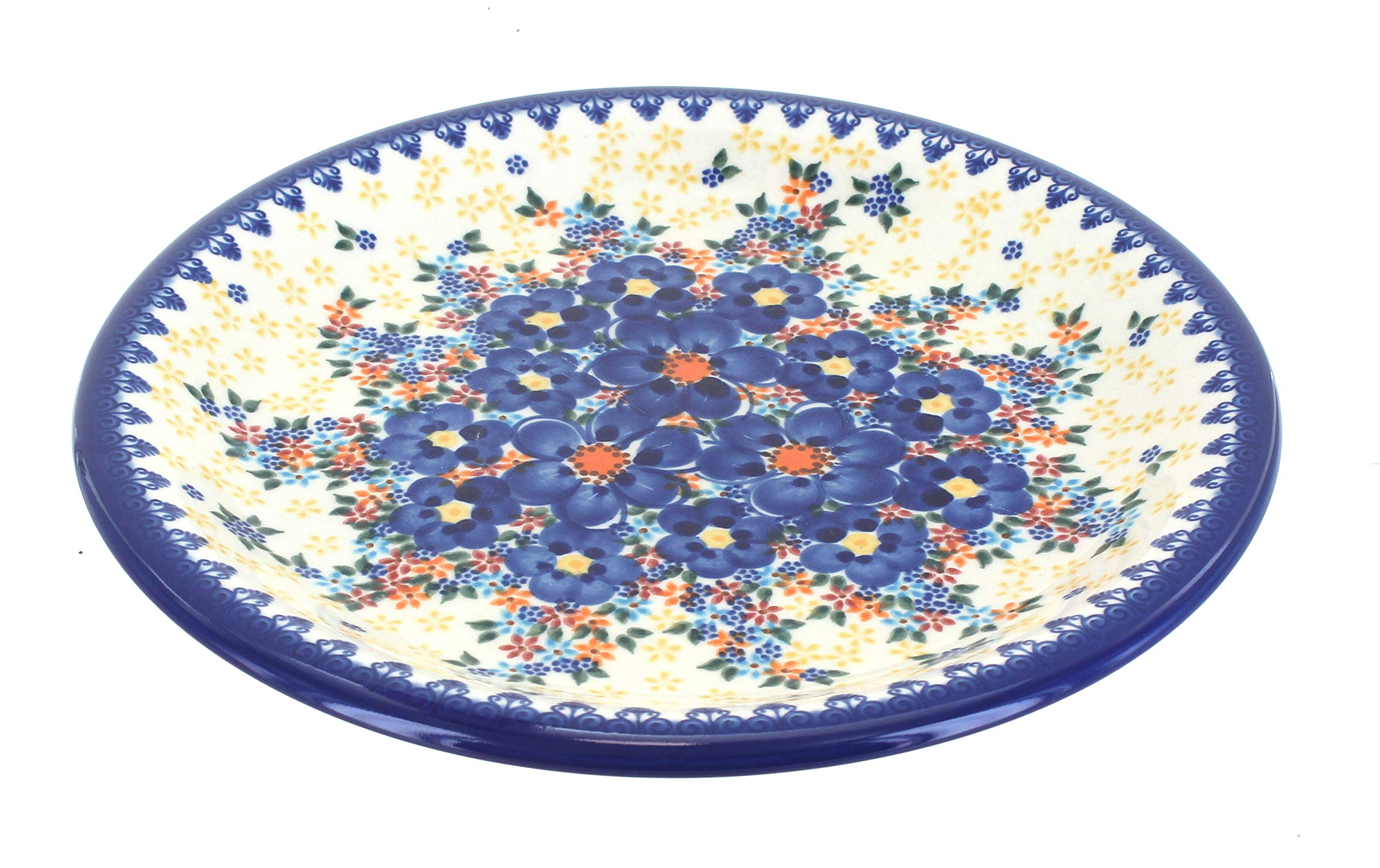 Blue Rose Polish Pottery Blue Dahlia Dinner Plate