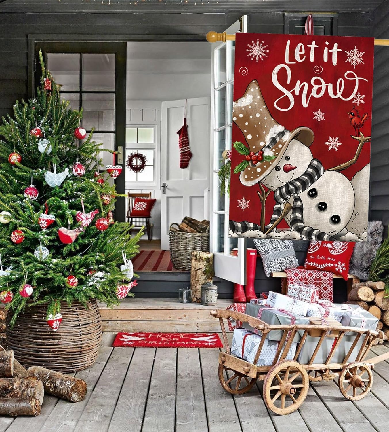 Winter House Flags for Outdoor Decoration, Red Let it Snow Snowman Large Yard Flag, Decorative Christmas Xmas Seasonal Farmhouse Holiday Outside Decor 28x40 Inch Vertical Double Sided - Image 2