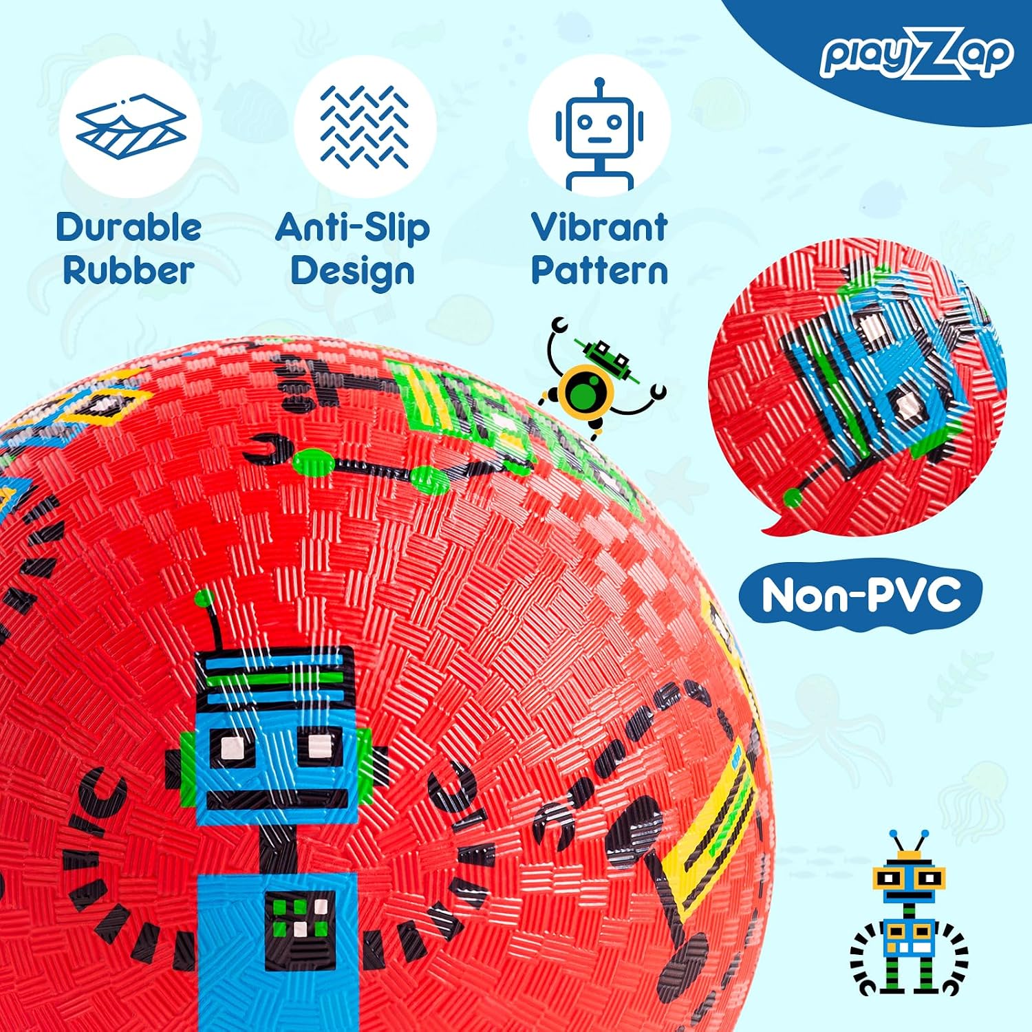 PlayZap 2 Pack Playground Balls for Toddlers, Kickballs for Kids 3-12, 8.5" Rubber Bouncy Balls with Pump, Indoor & Outdoor Dodgeball Toys for Boys & Girls Gifts, Red Blue