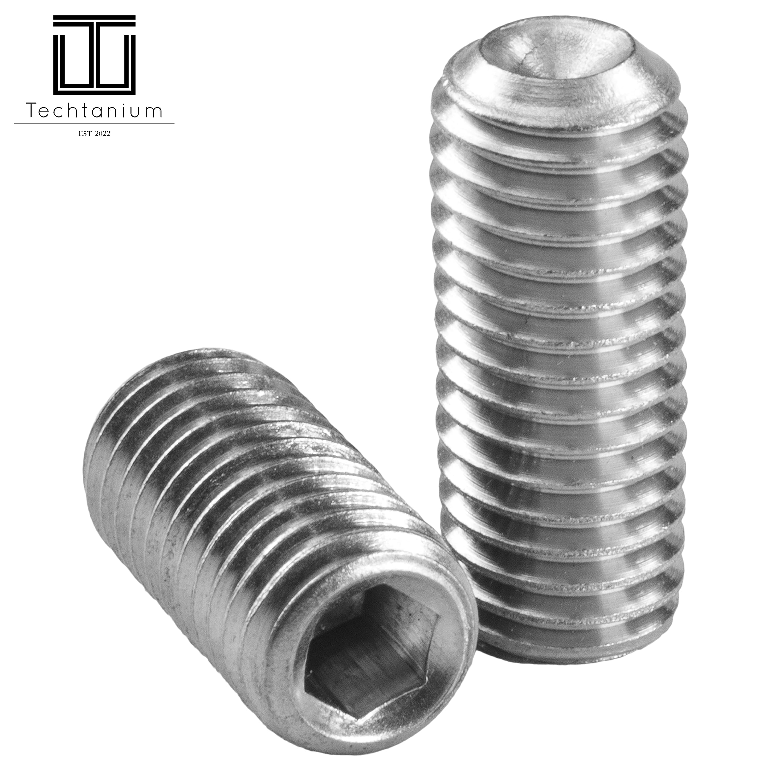 10 Stück Gewindestifte M8 x 25 mm V2A | DIN 916 | Madenschrauben Innensechskant Ringschneide | Techtanium